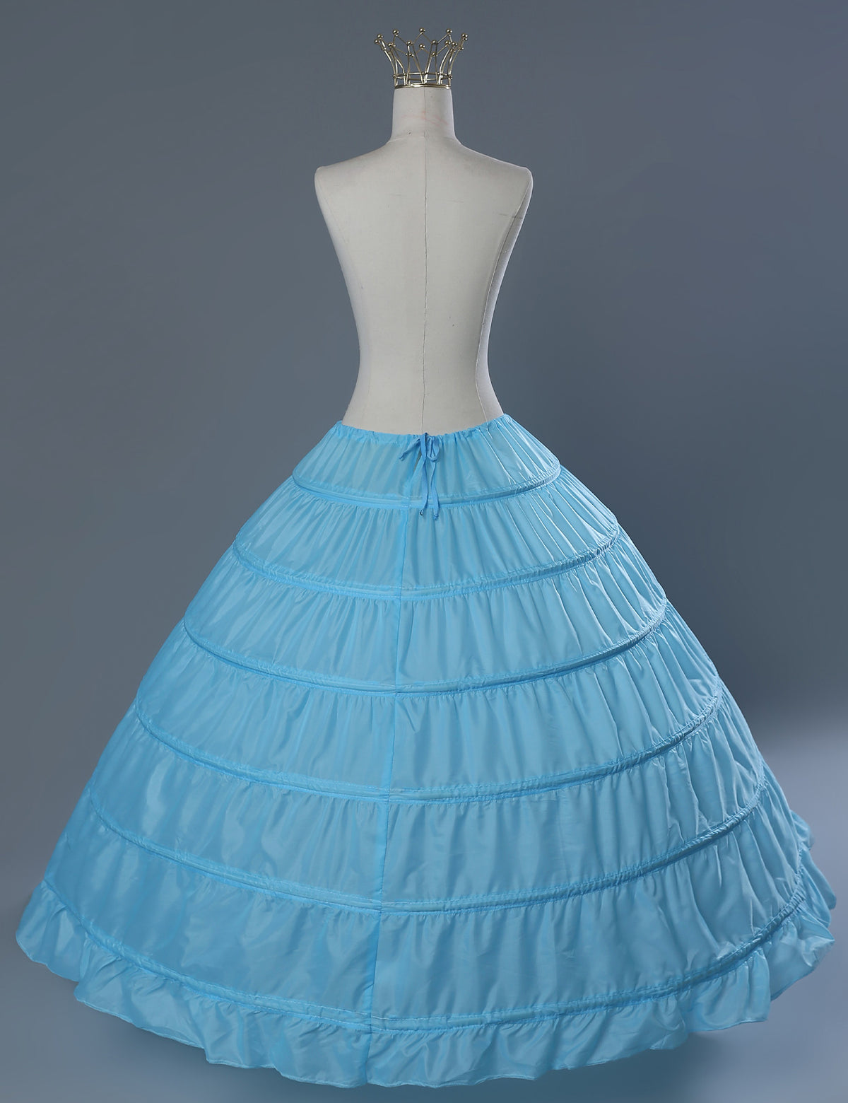 6-hoop A-line crinoline petticoat showing full dome shape for wedding dresses