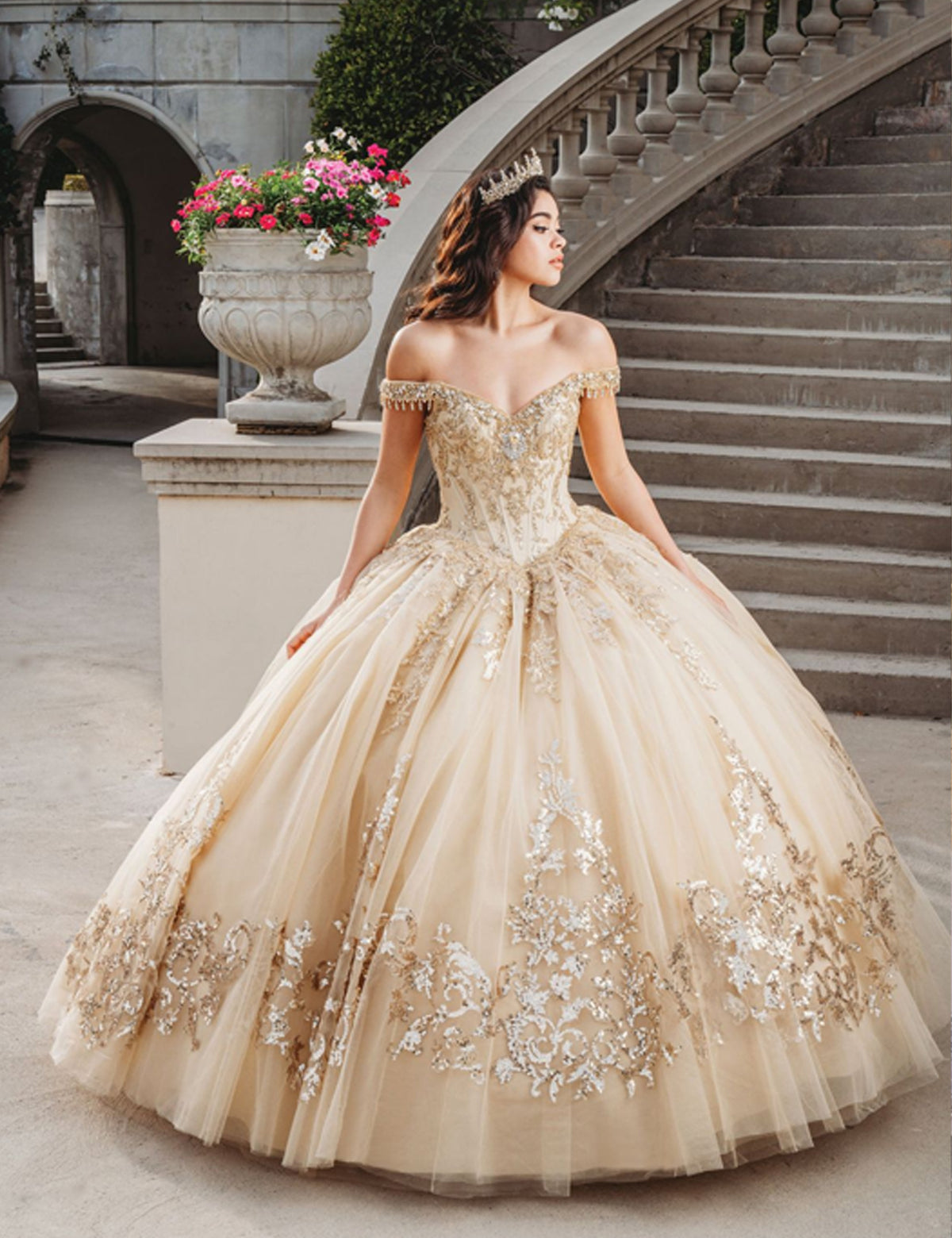 6-hoop A-line crinoline petticoat showing full dome shape for wedding dresses - model wearing