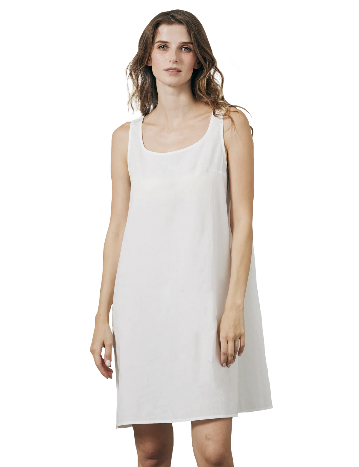 100% cotton full slip with wide straps in white, comfortable underdress and nightwear for women