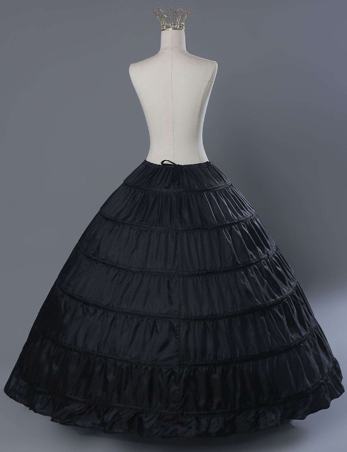 6-hoop A-line crinoline petticoat showing full dome shape for wedding dresses