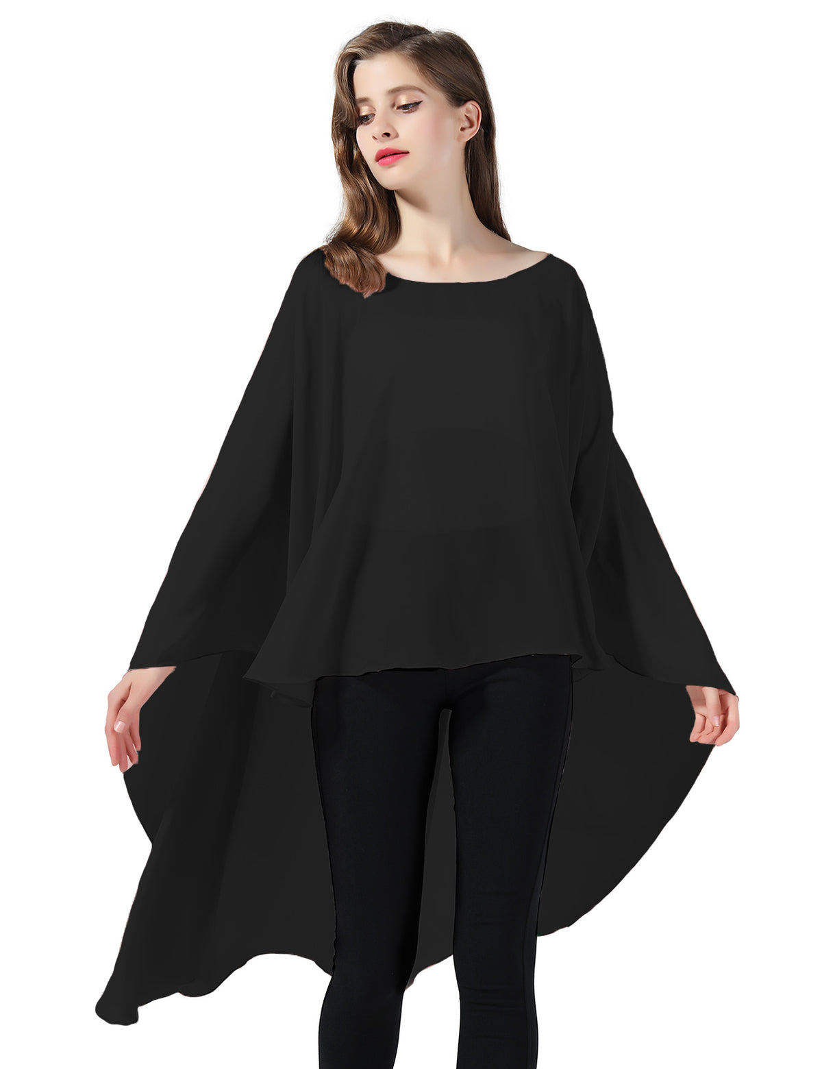 chiffon high-low bridal cape shawl showing elegant draping and flowing design