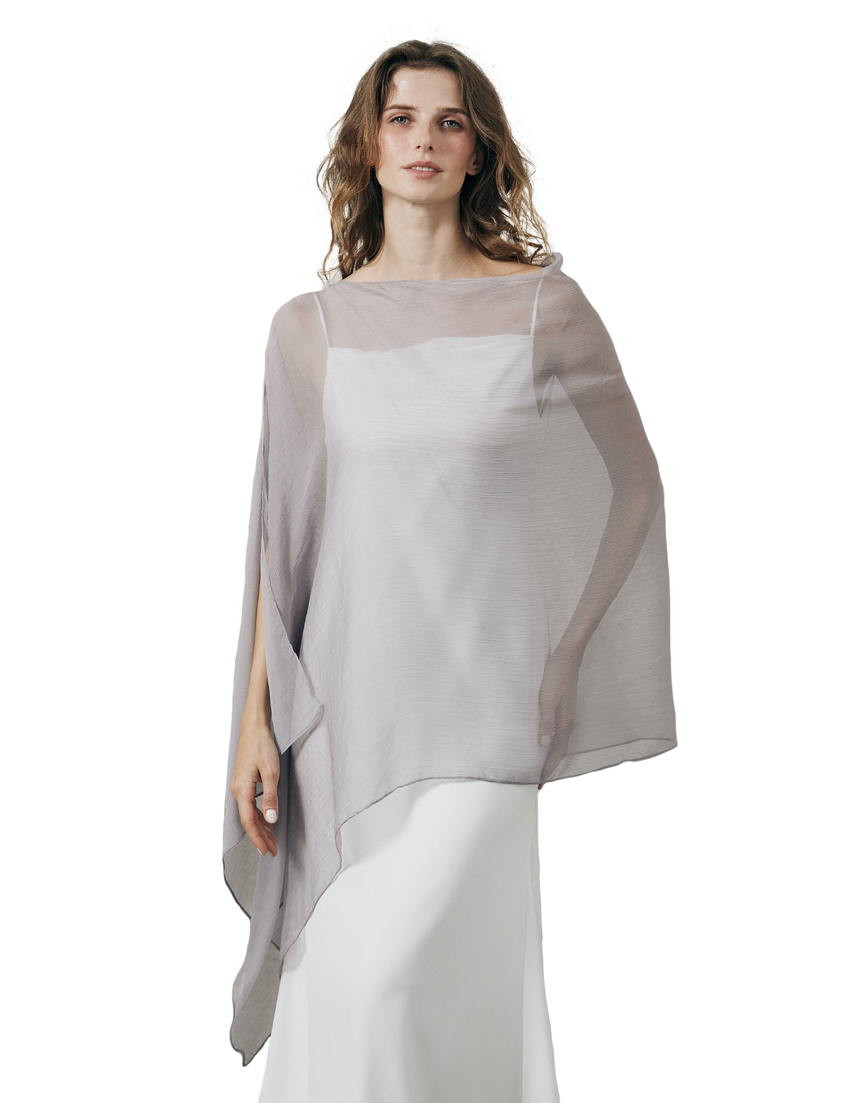 Lightweight sheer bridesmaid shawl in elegant draping style for wedding ceremonies