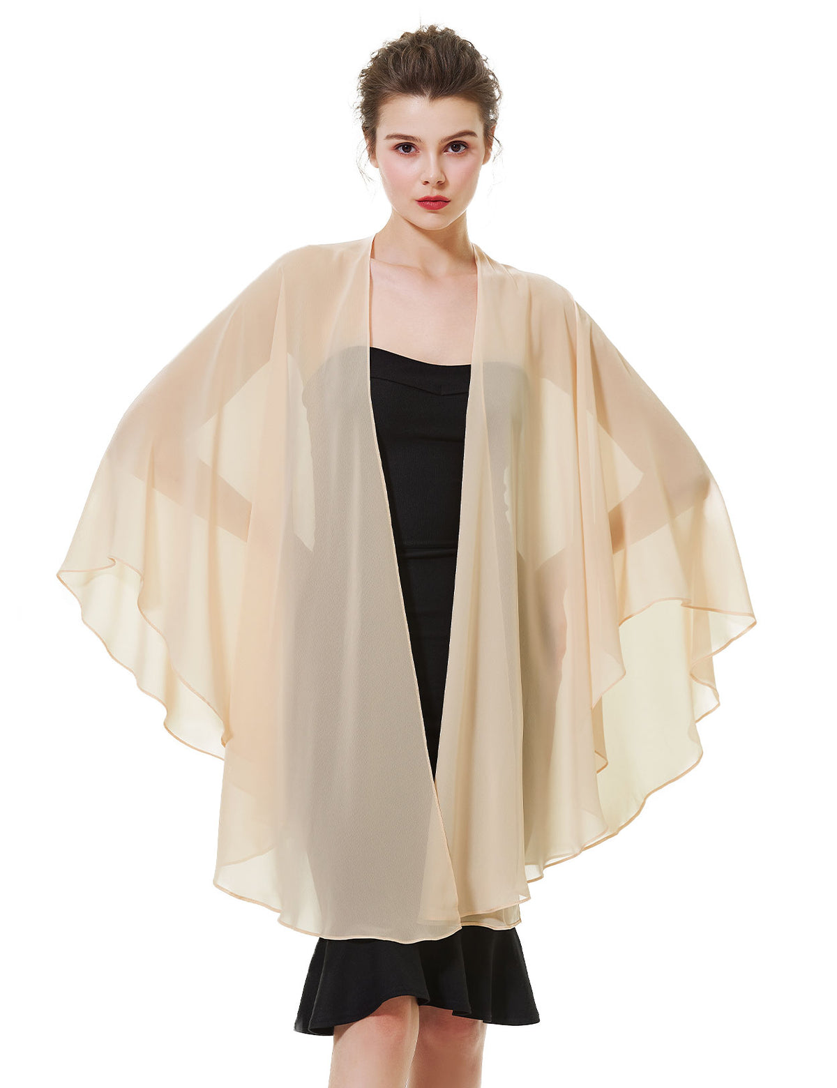 Elegant chiffon wedding shawl displayed on model, perfect bridal evening scarf wrap for weddings