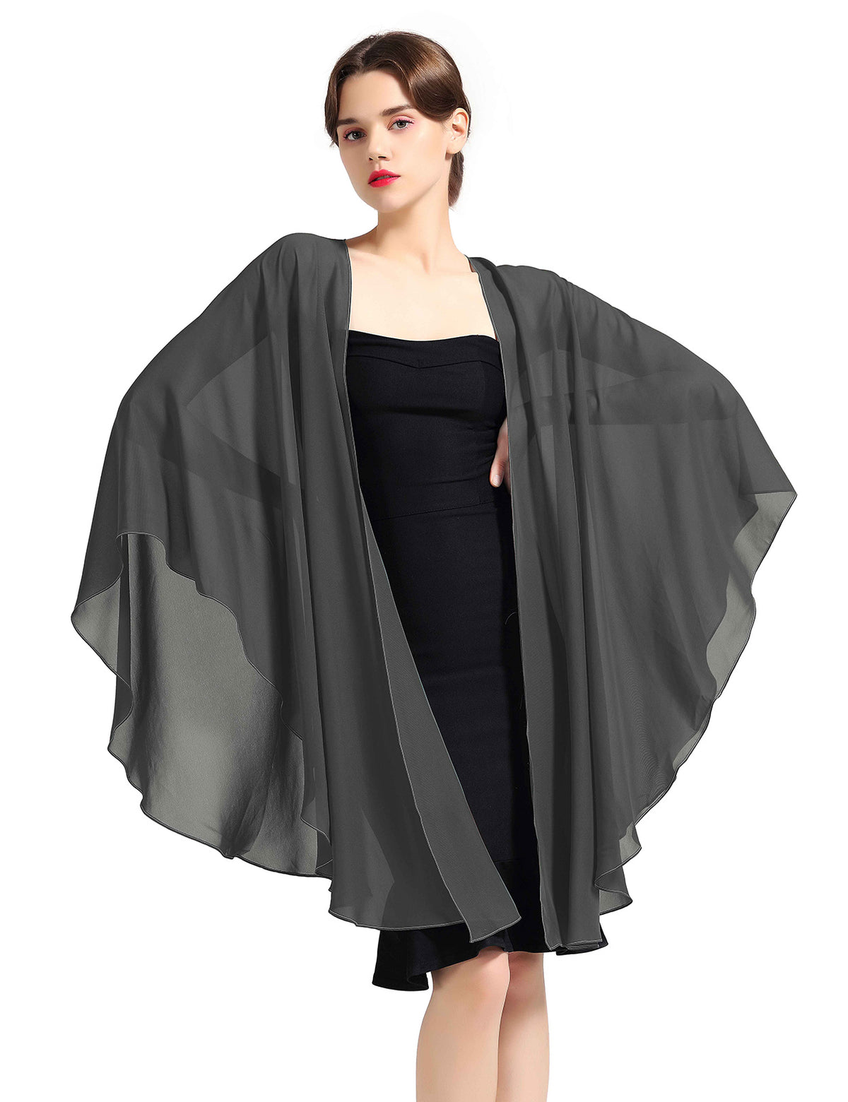 Elegant chiffon wedding shawl displayed on model, perfect bridal evening scarf wrap for weddings