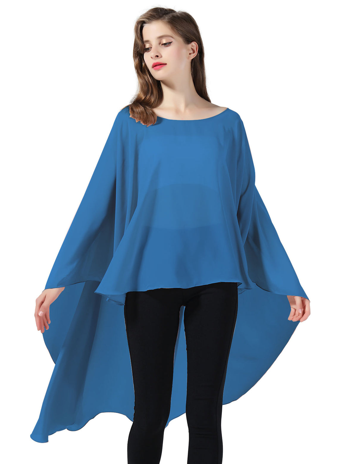 chiffon high-low bridal cape shawl showing elegant draping and flowing design