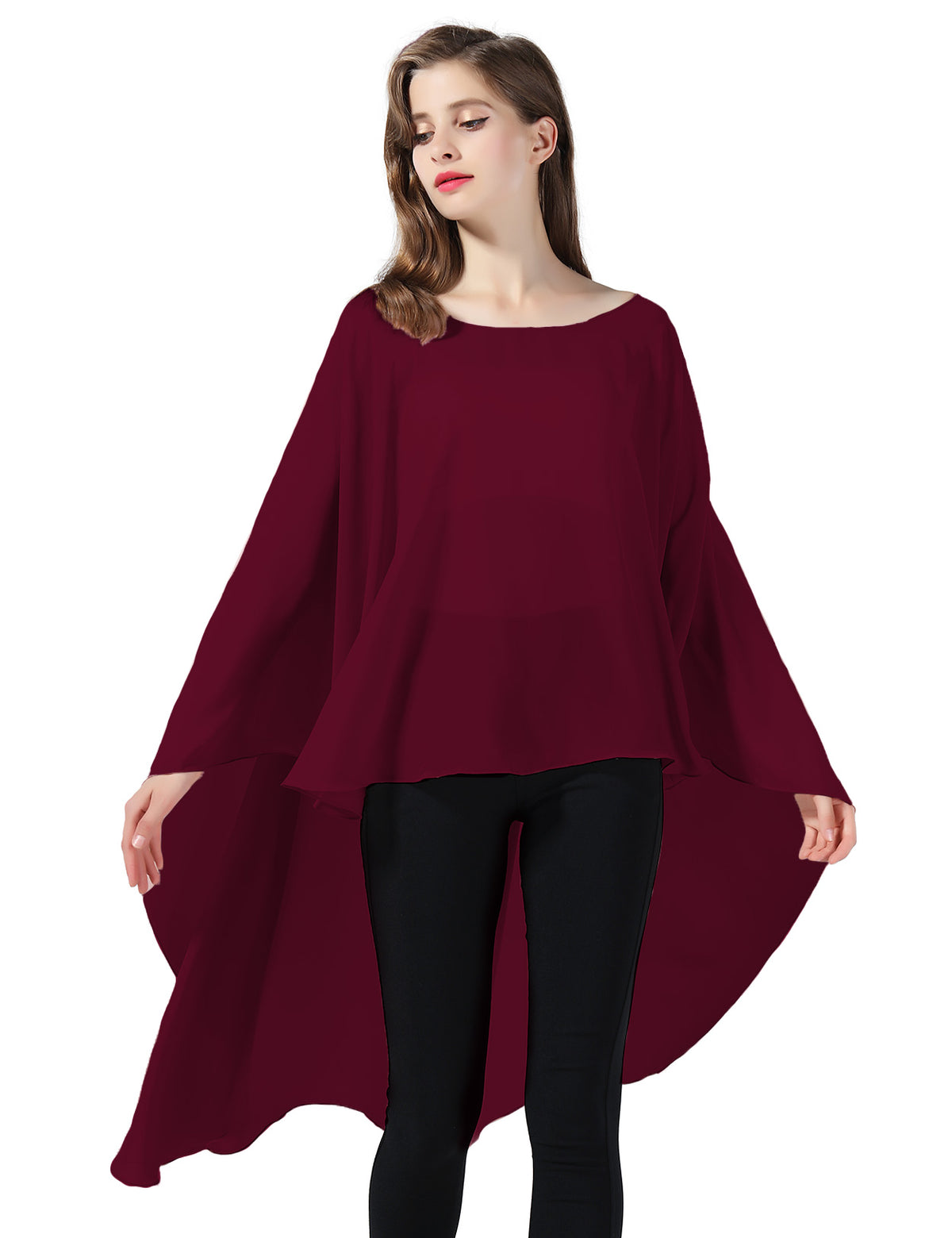 chiffon high-low bridal cape shawl showing elegant draping and flowing design