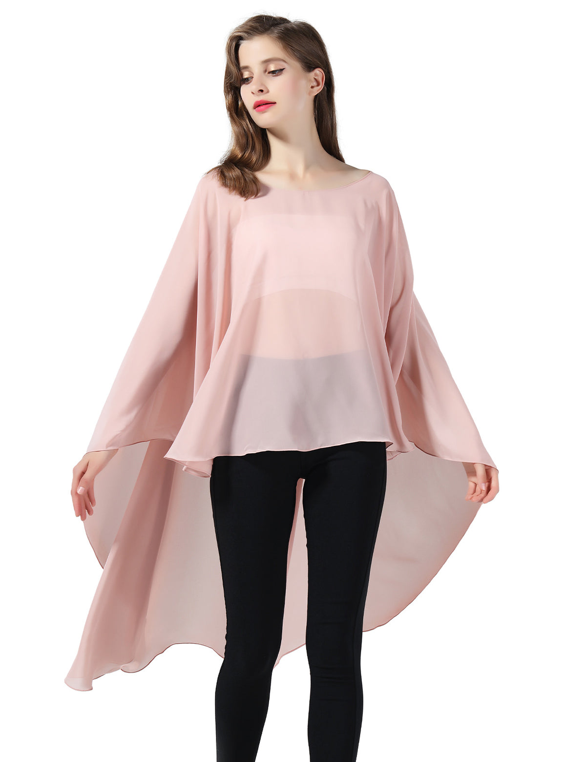 chiffon high-low bridal cape shawl showing elegant draping and flowing design