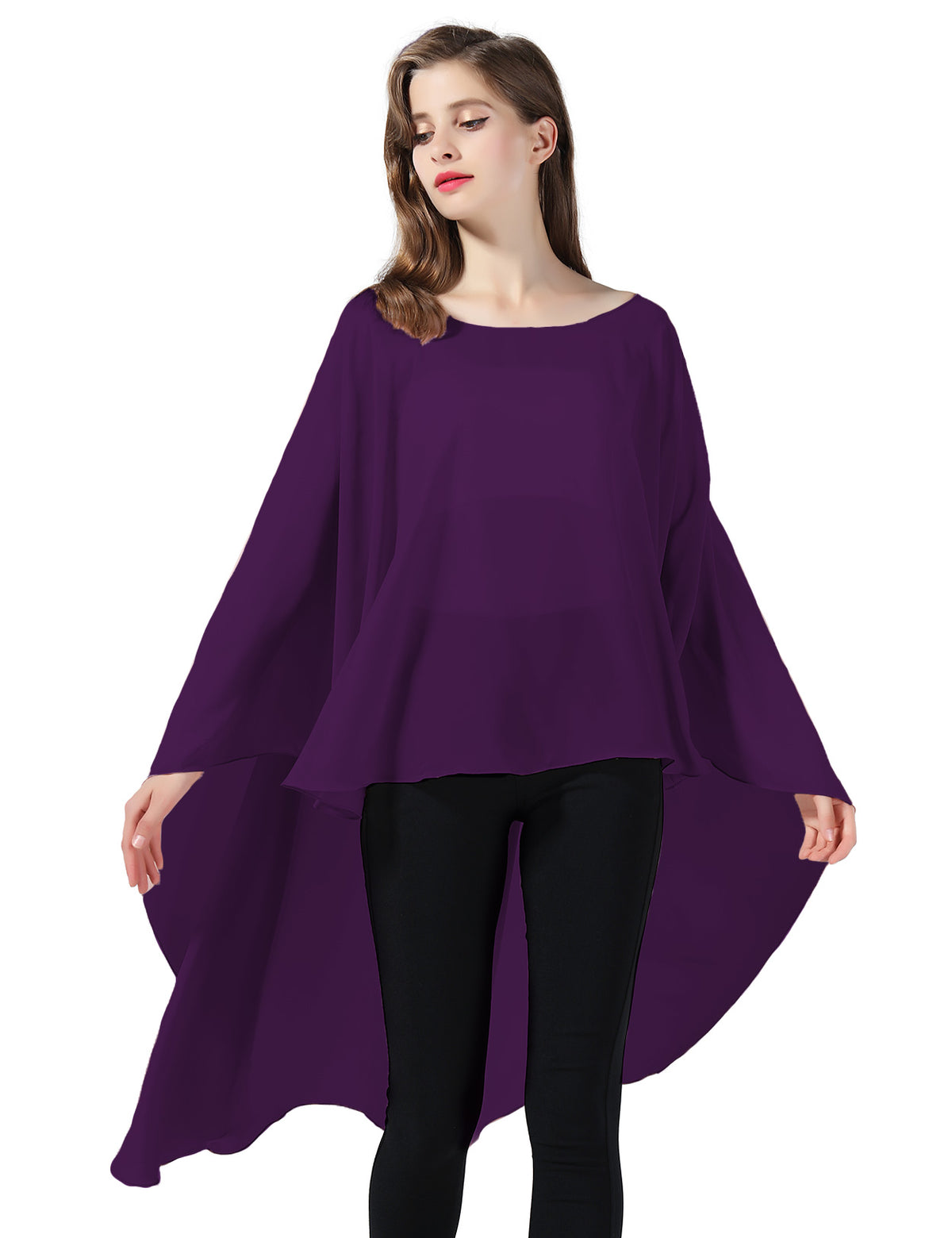 chiffon high-low bridal cape shawl showing elegant draping and flowing design