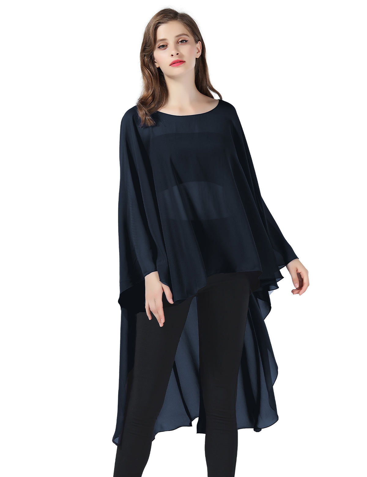 chiffon high-low bridal cape shawl showing elegant draping and flowing design
