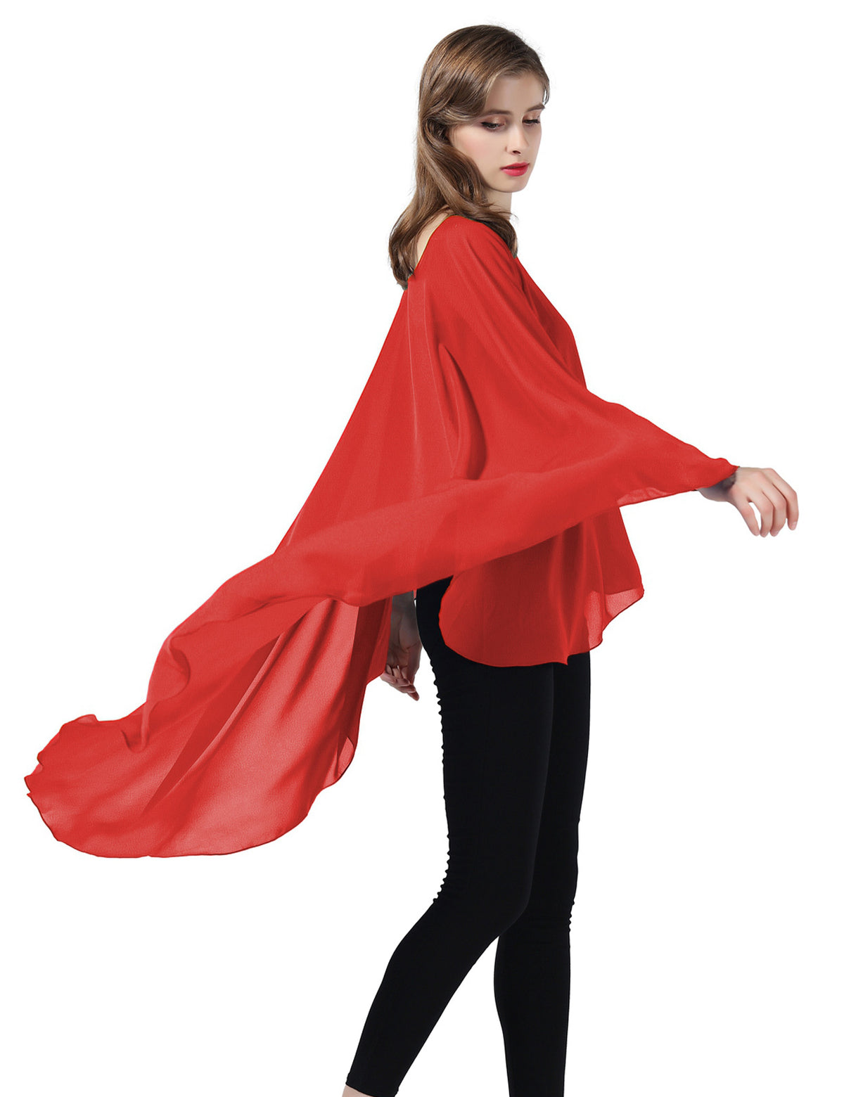 chiffon high-low bridal cape shawl showing elegant draping and flowing design