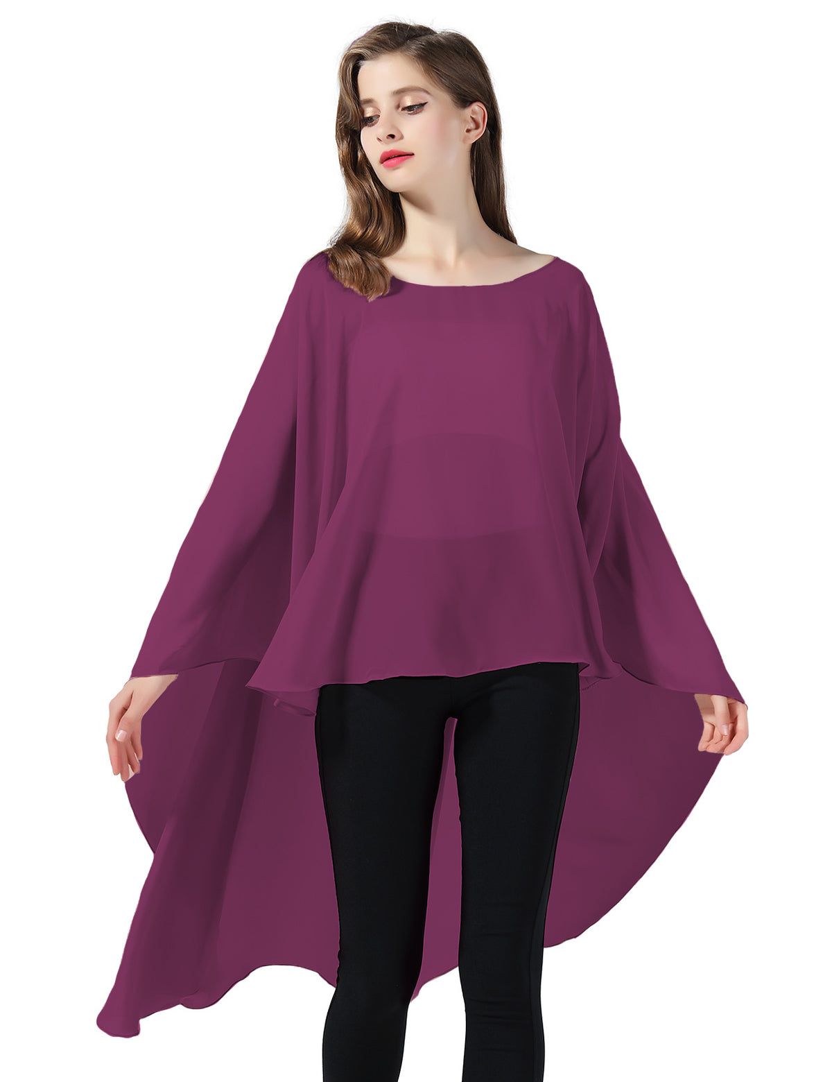 chiffon high-low bridal cape shawl showing elegant draping and flowing design