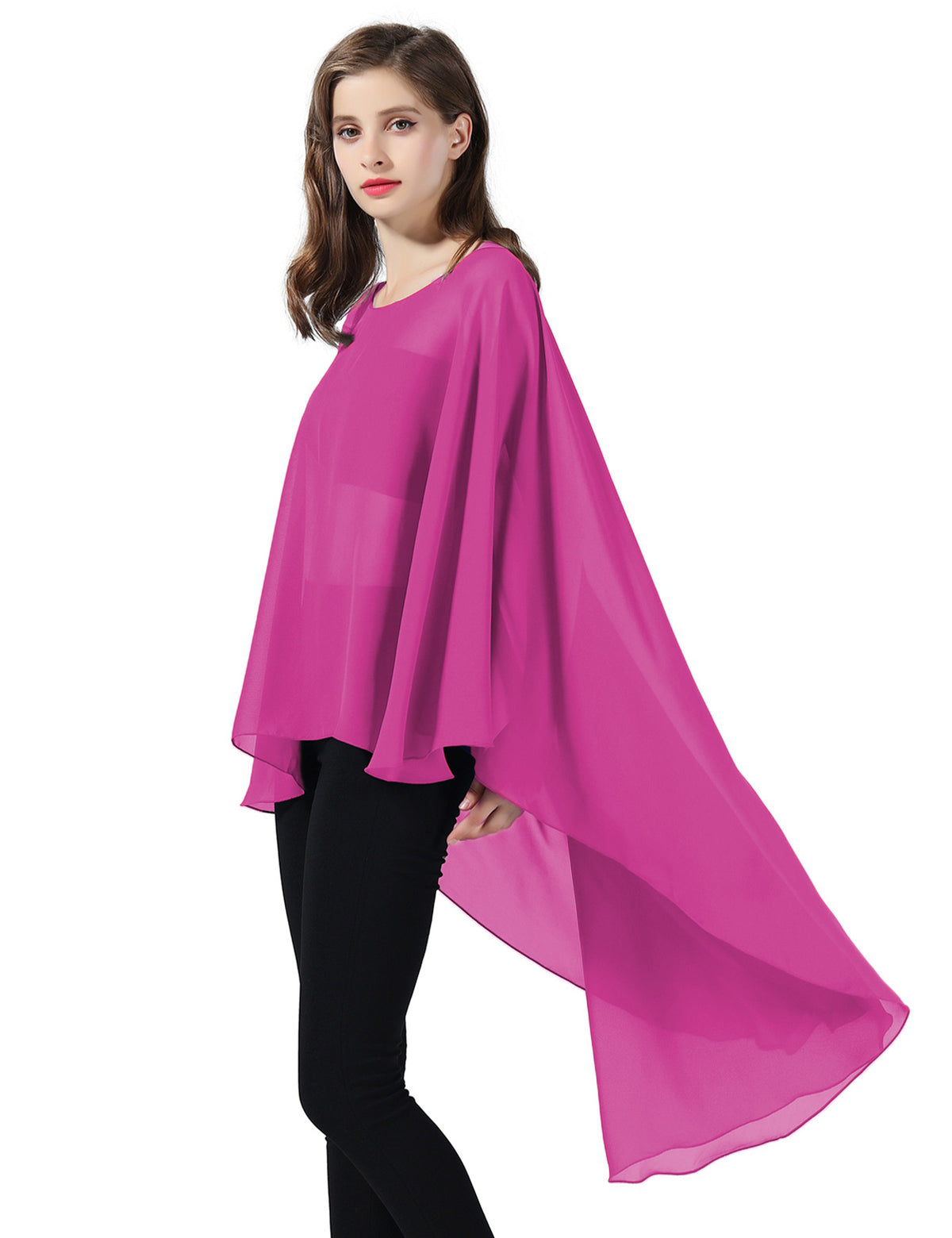 chiffon high-low bridal cape shawl showing elegant draping and flowing design