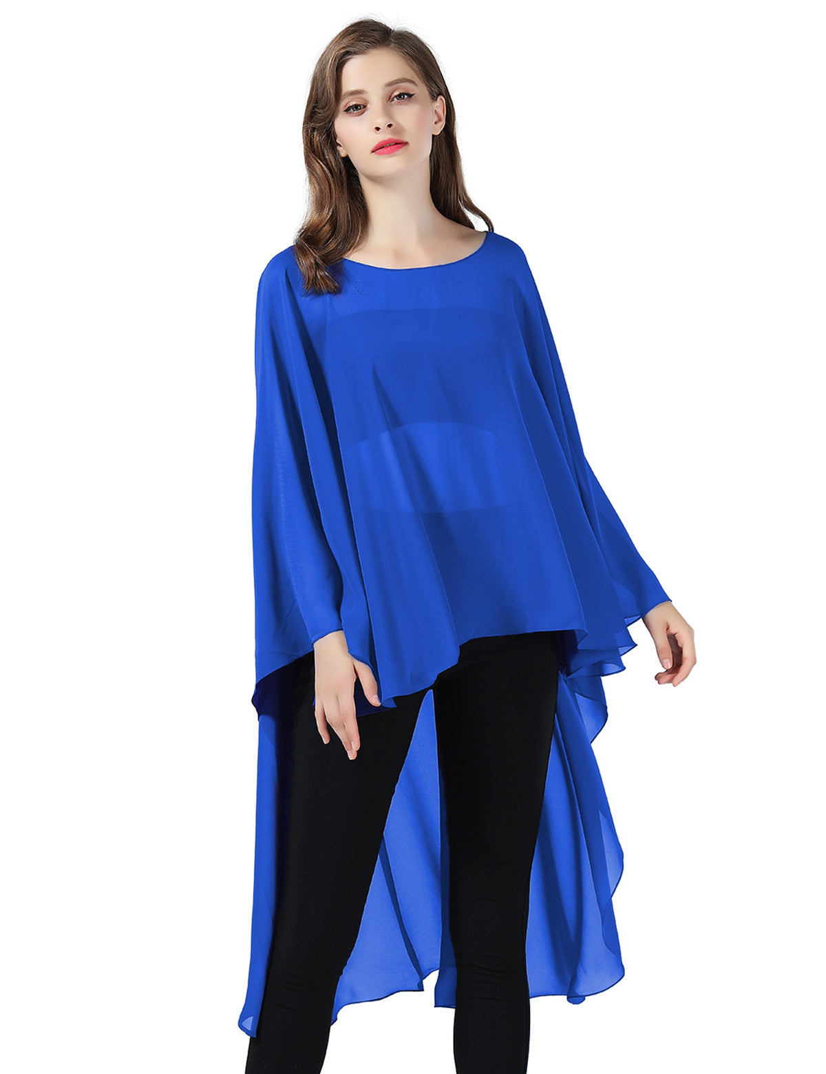 chiffon high-low bridal cape shawl showing elegant draping and flowing design