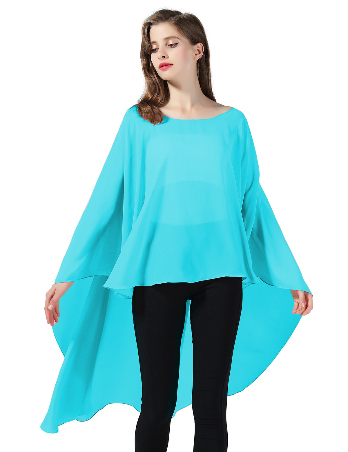 chiffon high-low bridal cape shawl showing elegant draping and flowing design