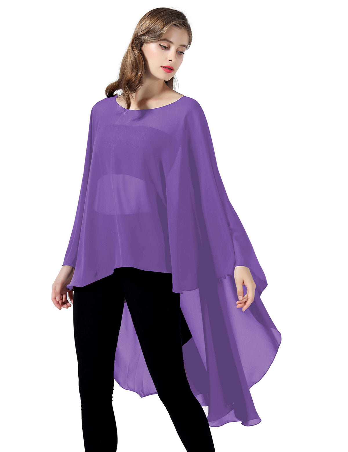 chiffon high-low bridal cape shawl showing elegant draping and flowing design