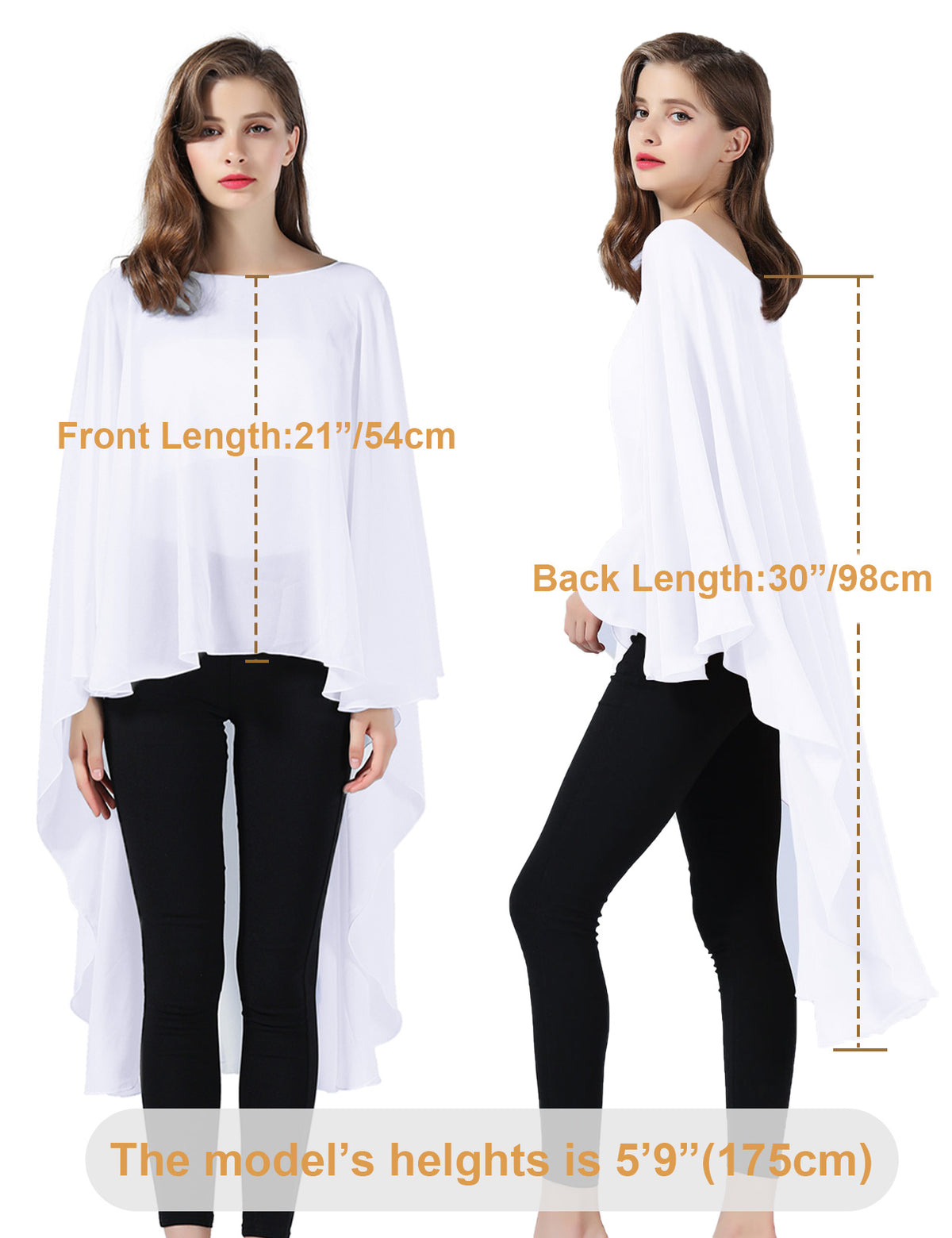 chiffon high-low bridal cape shawl length