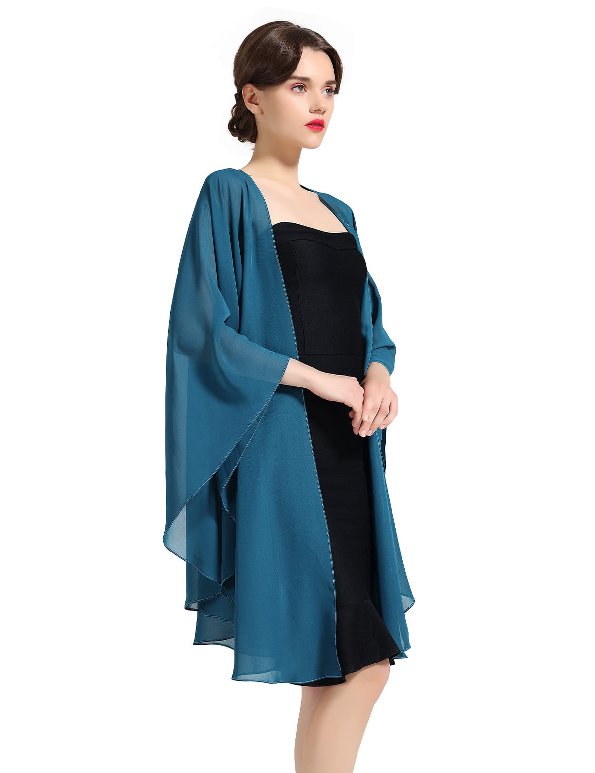 Elegant chiffon wedding shawl displayed on model, perfect bridal evening scarf wrap for weddings