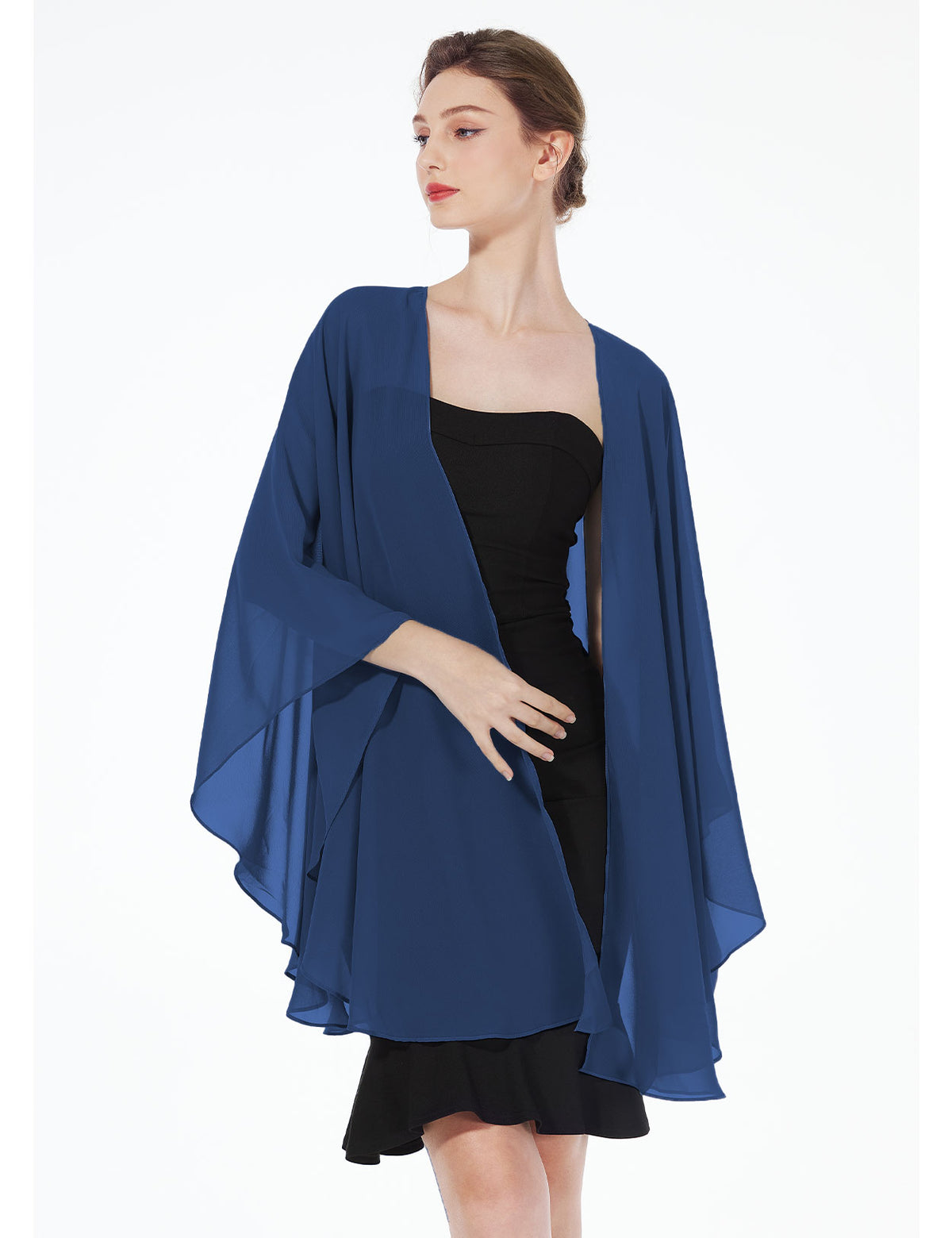 Elegant chiffon wedding shawl displayed on model, perfect bridal evening scarf wrap for weddings