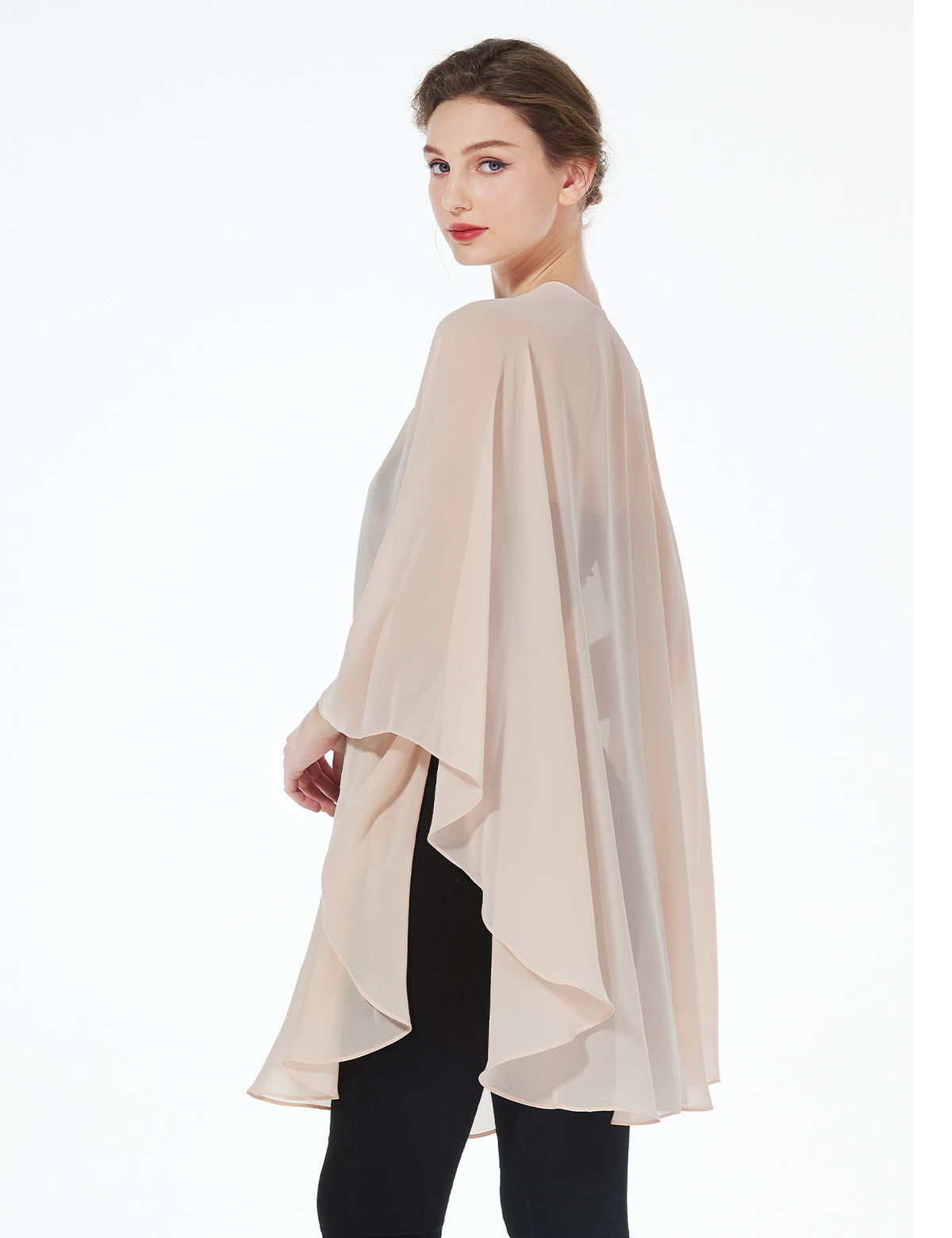 Elegant chiffon wedding shawl displayed on model, perfect bridal evening scarf wrap for weddings