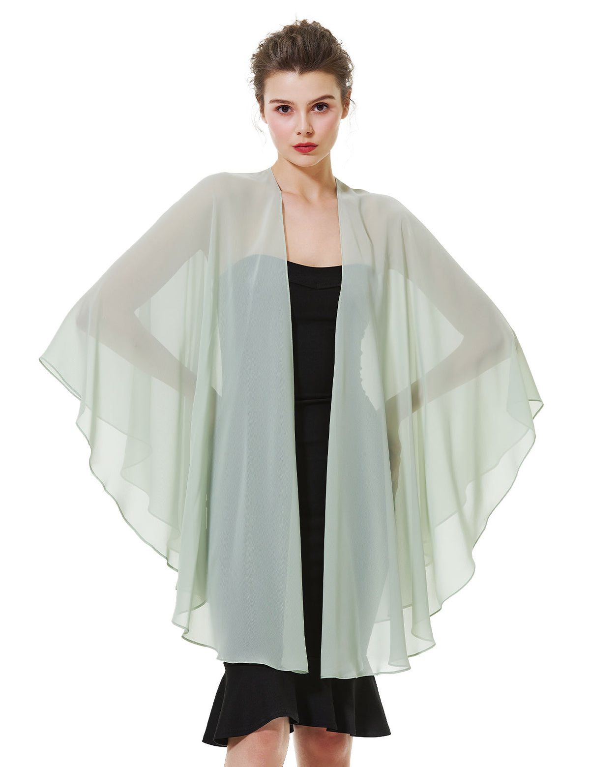 Elegant chiffon wedding shawl displayed on model, perfect bridal evening scarf wrap for weddings