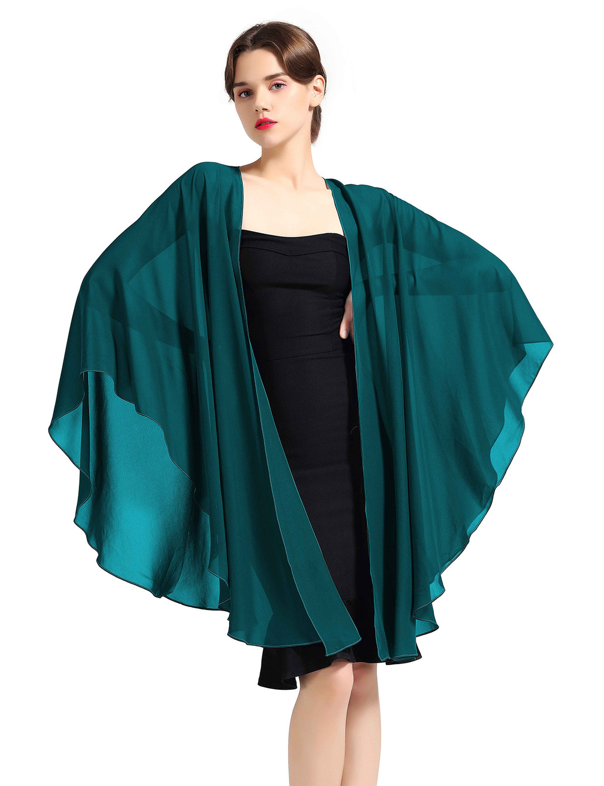 Elegant chiffon wedding shawl displayed on model, perfect bridal evening scarf wrap for weddings