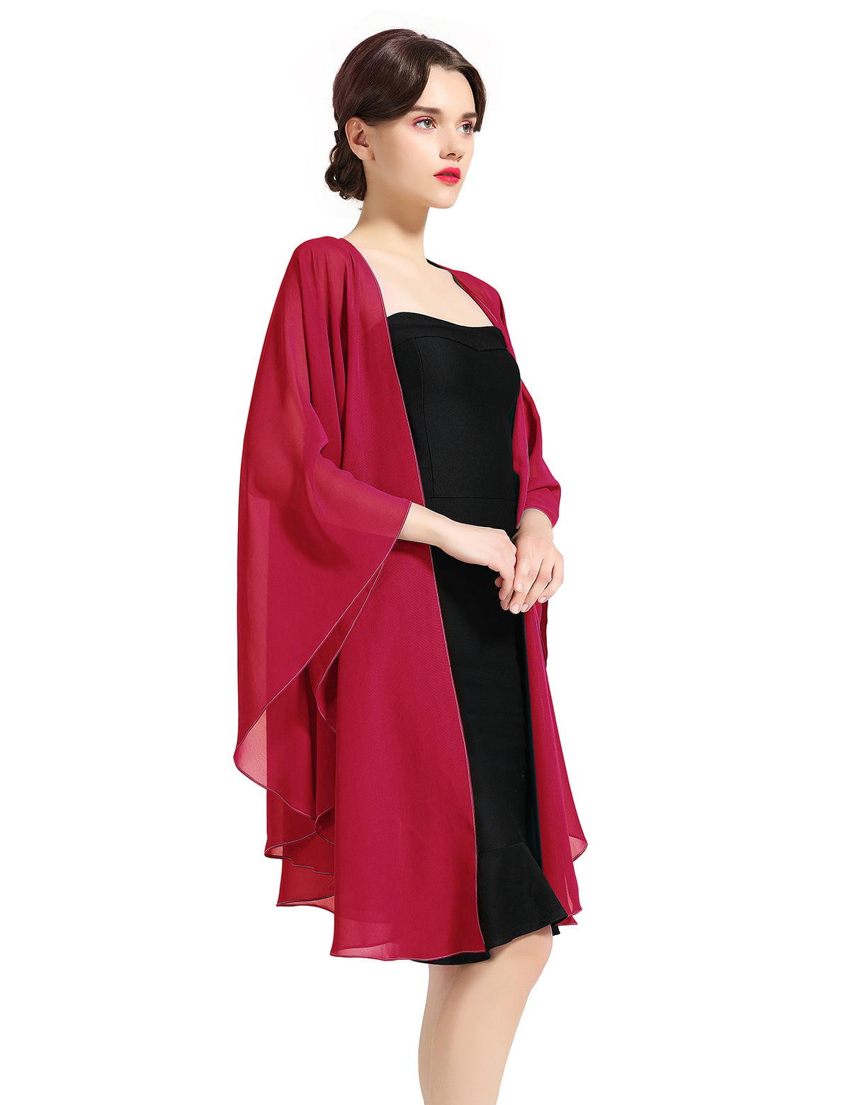 Elegant chiffon wedding shawl displayed on model, perfect bridal evening scarf wrap for weddings