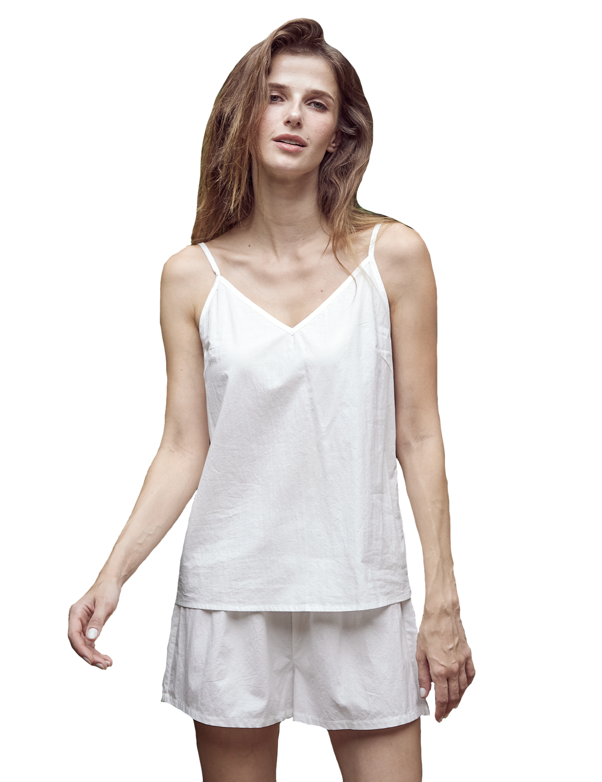 Adjustable strap 100% cotton camisole top in off white color - main product view