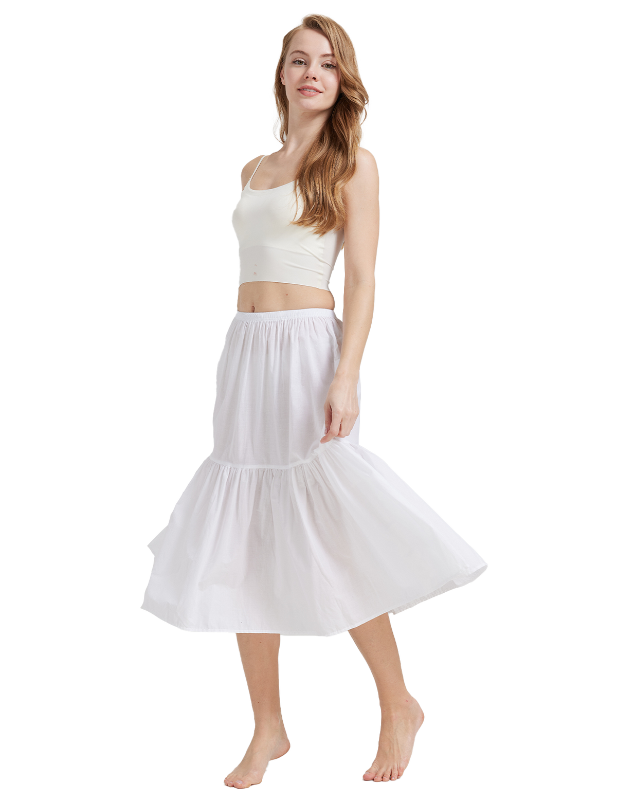 Elegant ivory white vintage cotton half slip tea skirt extender with elastic waistband