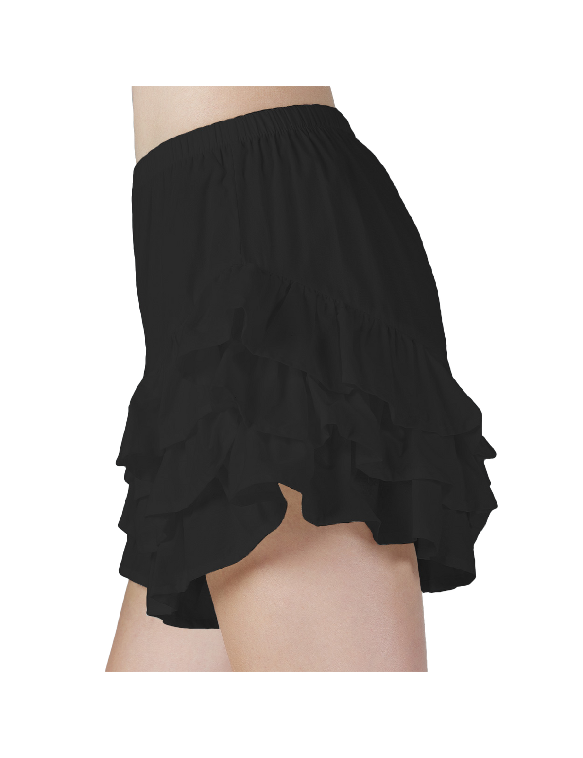 Women's black cotton ruffled bloomers shorts with 3-tier ruffles