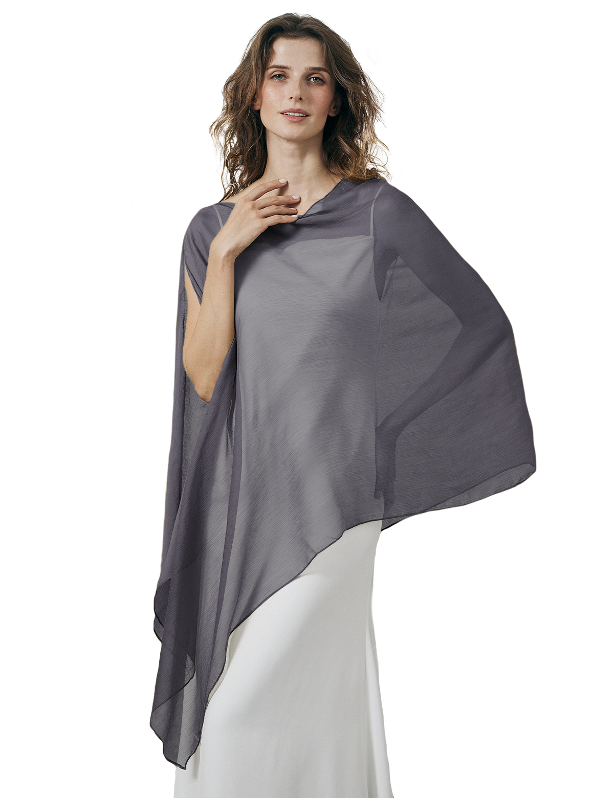 Lightweight sheer bridesmaid shawl in elegant draping style for wedding ceremonies
