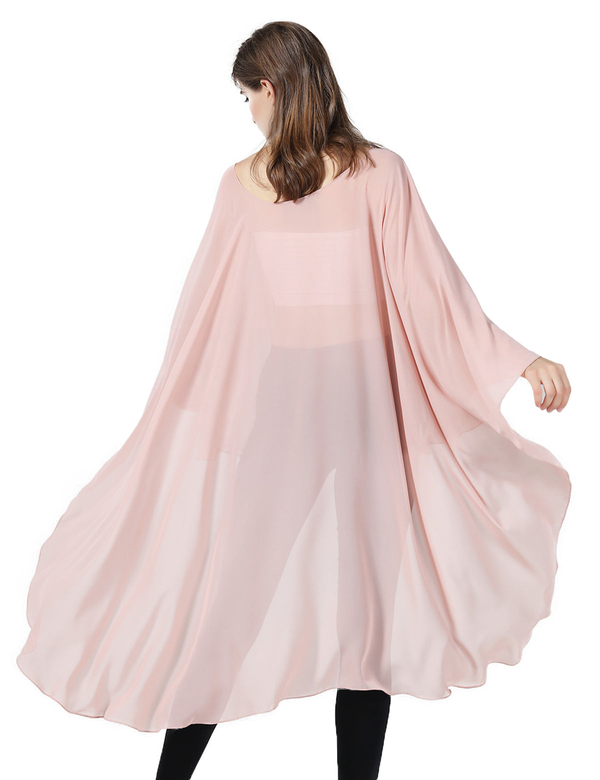 chiffon high-low bridal cape shawl showing elegant draping and flowing design