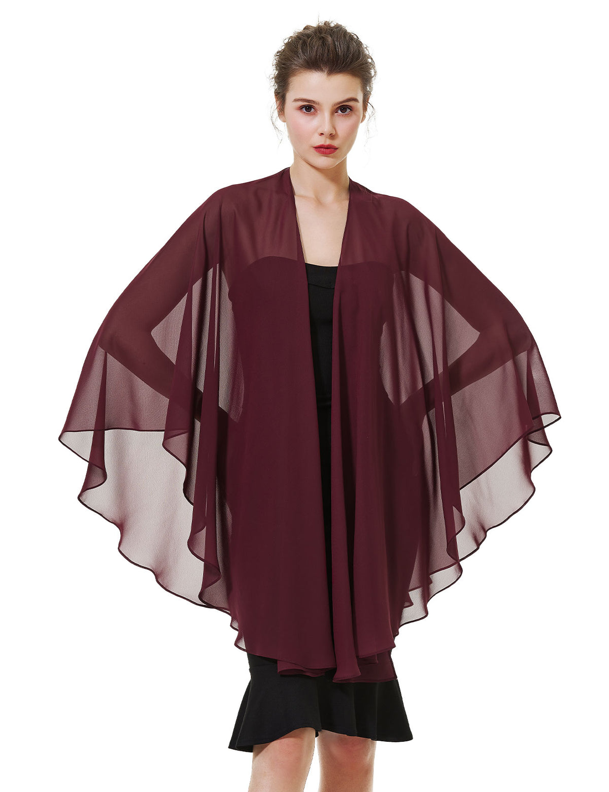 Elegant chiffon wedding shawl displayed on model, perfect bridal evening scarf wrap for weddings