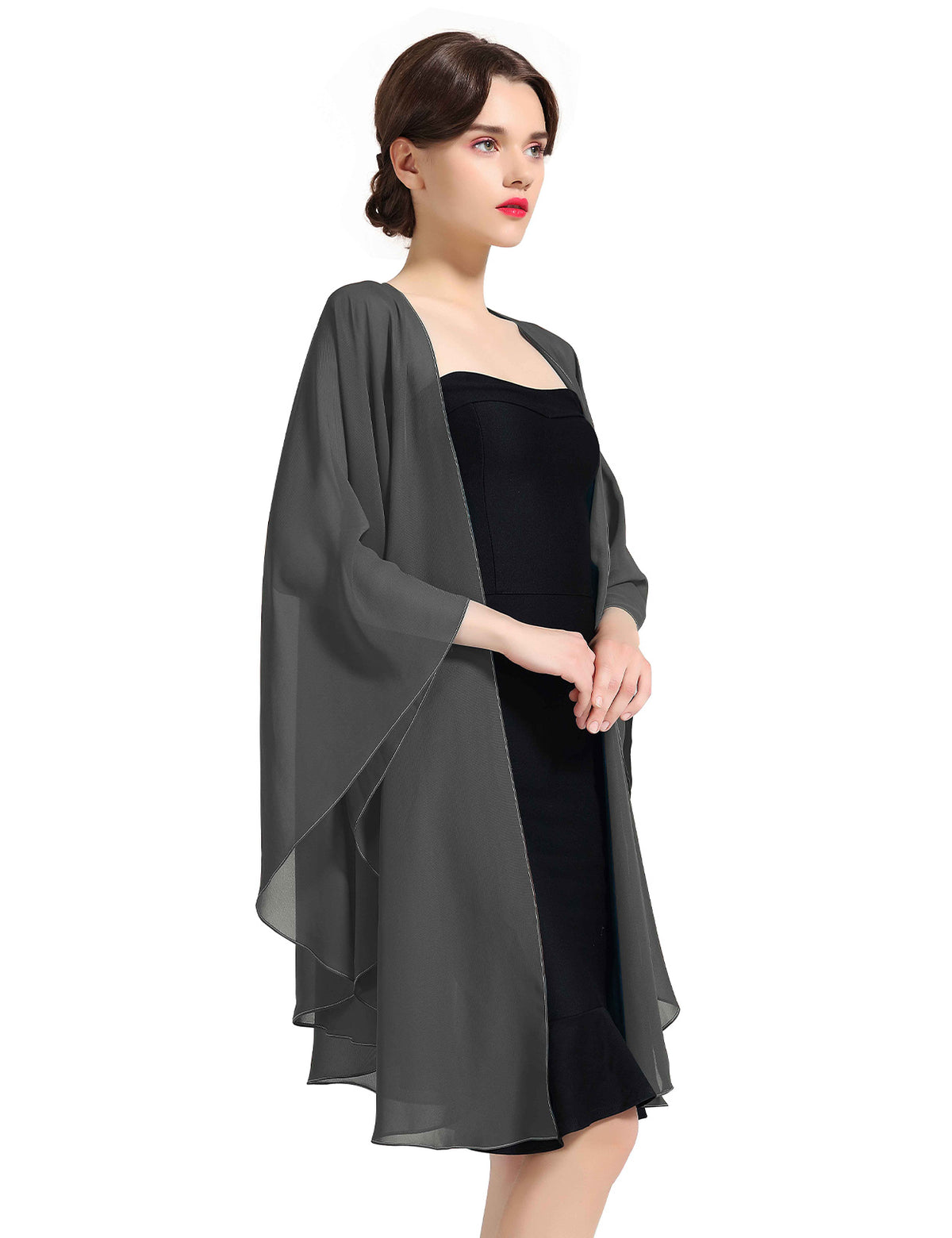 Elegant chiffon wedding shawl displayed on model, perfect bridal evening scarf wrap for weddings