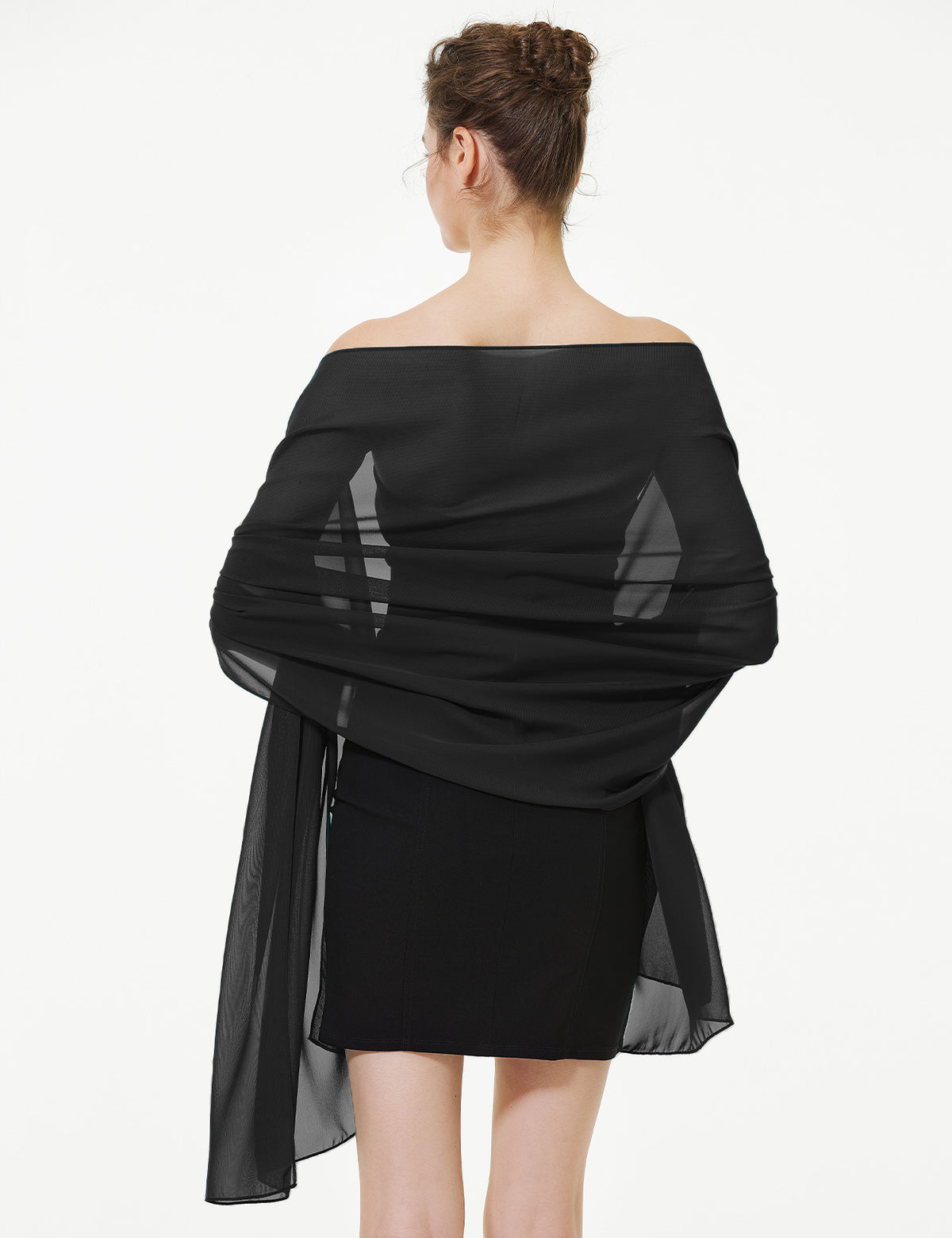 elegant chiffon wedding shawl in soft draping style, perfect for brides and evening wear
