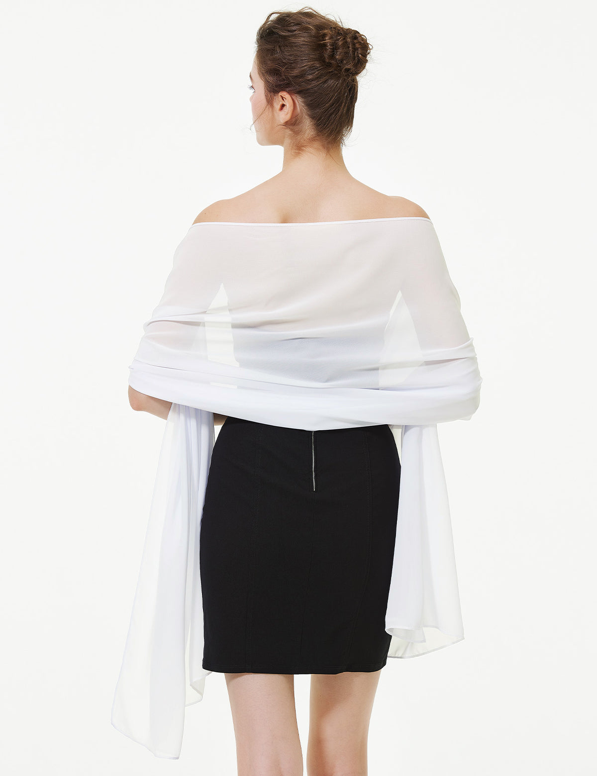 elegant chiffon wedding shawl in soft draping style, perfect for brides and evening wear