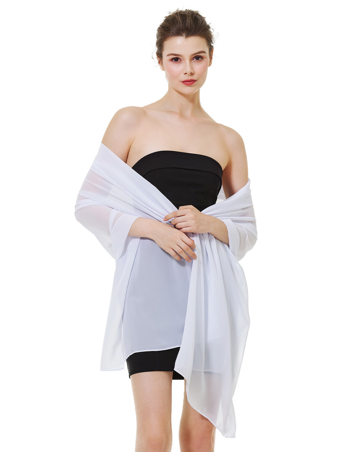elegant chiffon wedding shawl in soft draping style, perfect for brides and evening wear