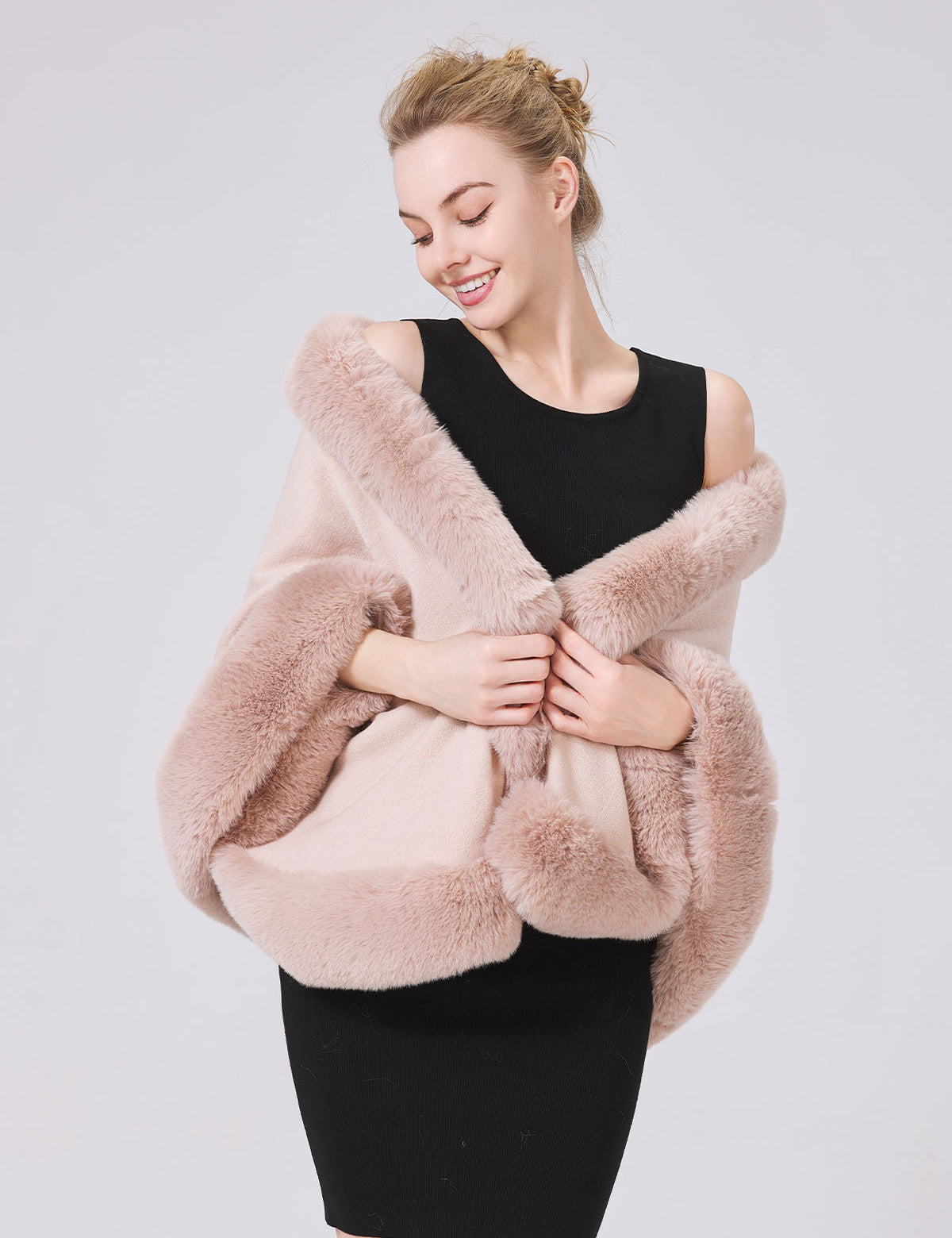 Women's elegant faux fur shawl wrap for wedding and evening parties