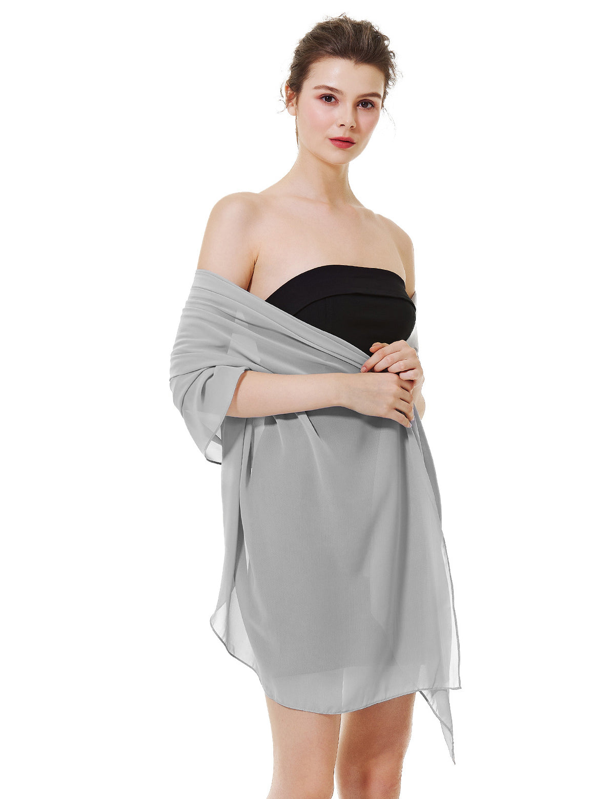 elegant chiffon wedding shawl in soft draping style, perfect for brides and evening wear