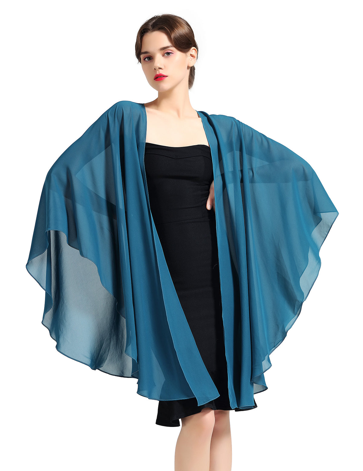 Elegant chiffon wedding shawl displayed on model, perfect bridal evening scarf wrap for weddings