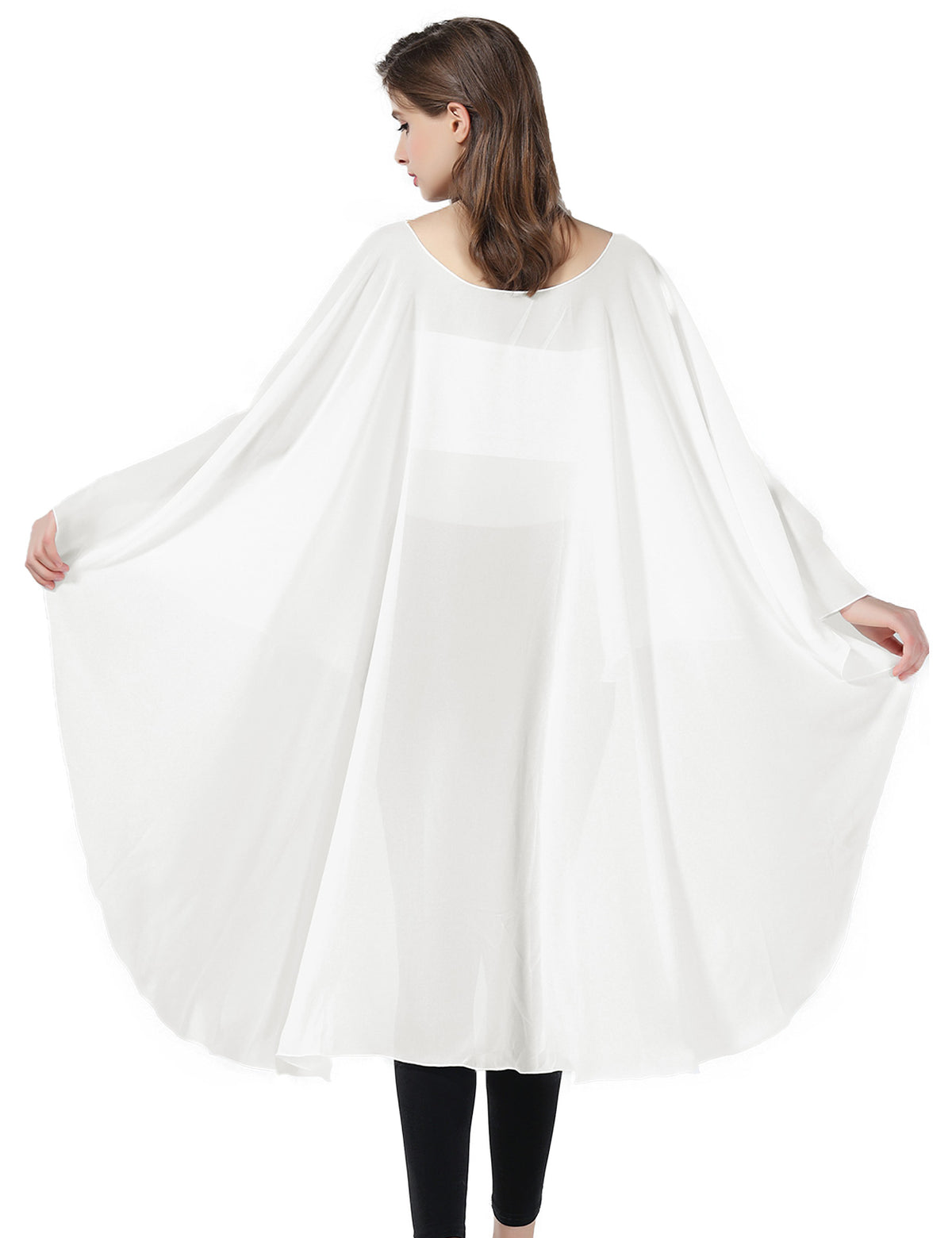 chiffon high-low bridal cape shawl showing elegant draping and flowing design