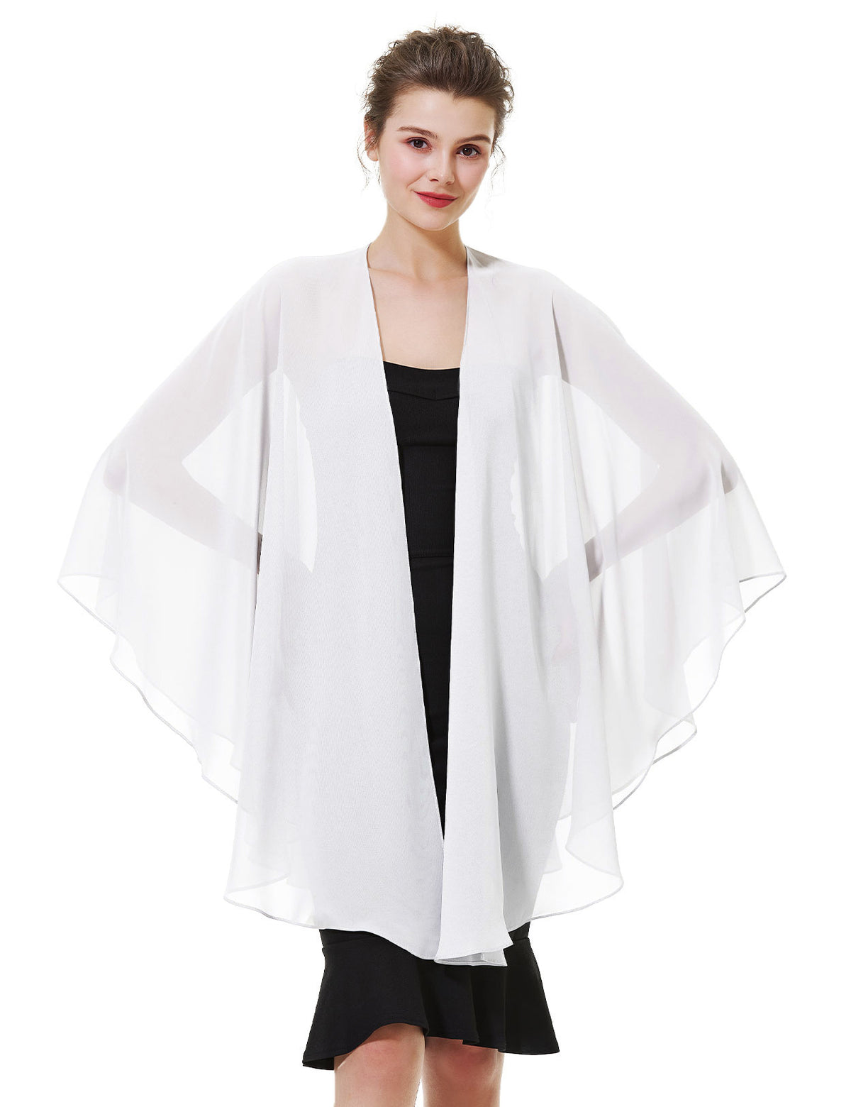 Elegant chiffon wedding shawl displayed on model, perfect bridal evening scarf wrap for weddings