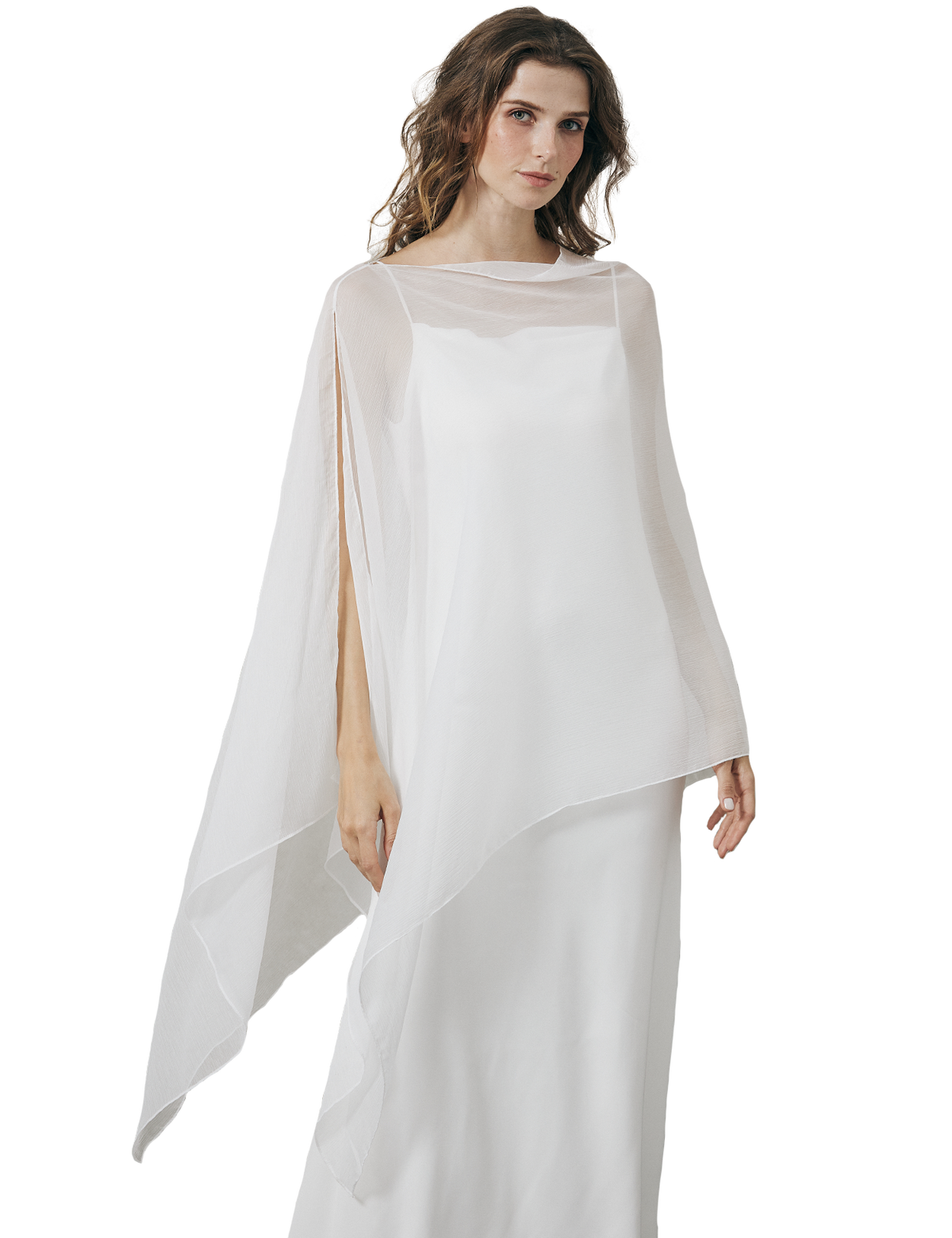Lightweight sheer bridesmaid shawl in elegant draping style for wedding ceremonies