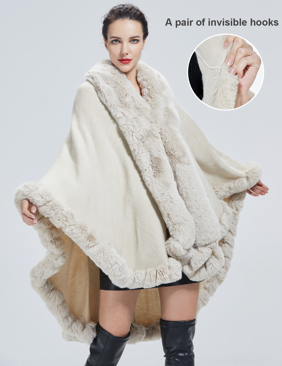 Luxury faux fur knit cape coat for autumn winter weddings