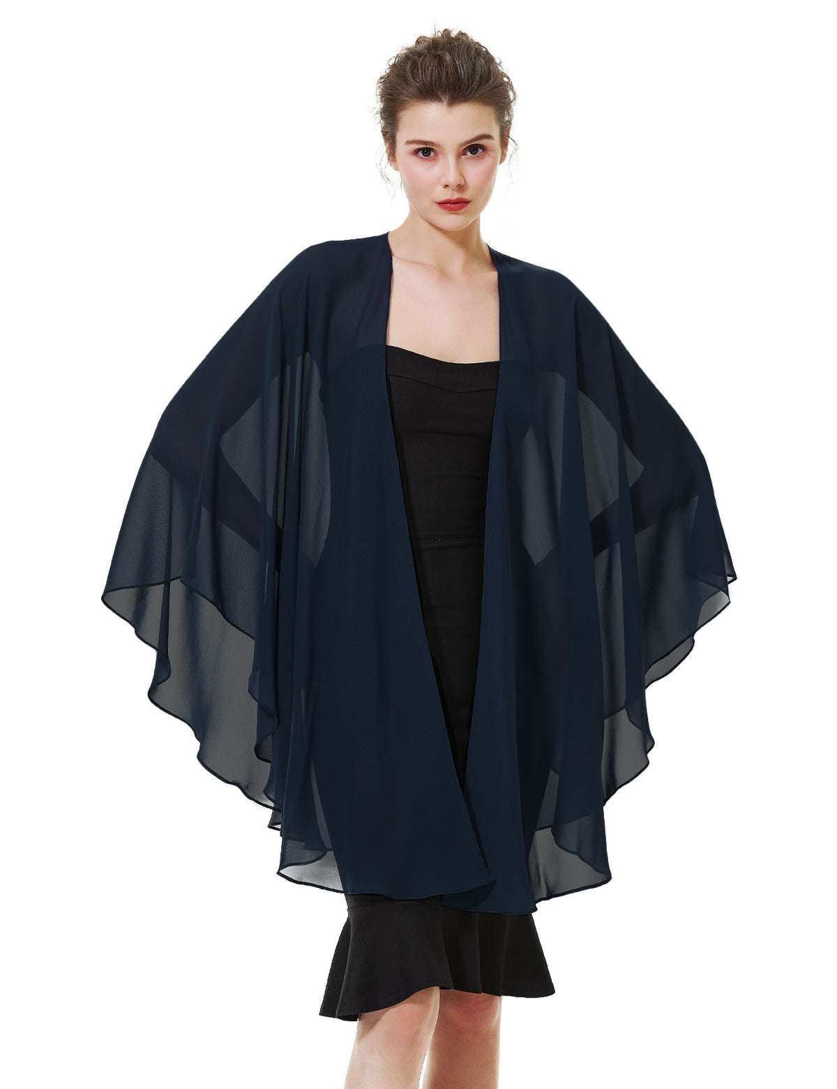 Elegant chiffon wedding shawl displayed on model, perfect bridal evening scarf wrap for weddings