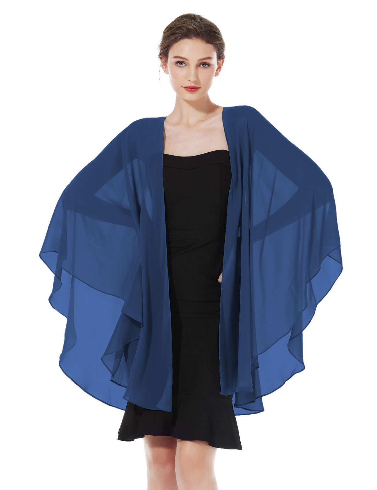 Elegant chiffon wedding shawl displayed on model, perfect bridal evening scarf wrap for weddings