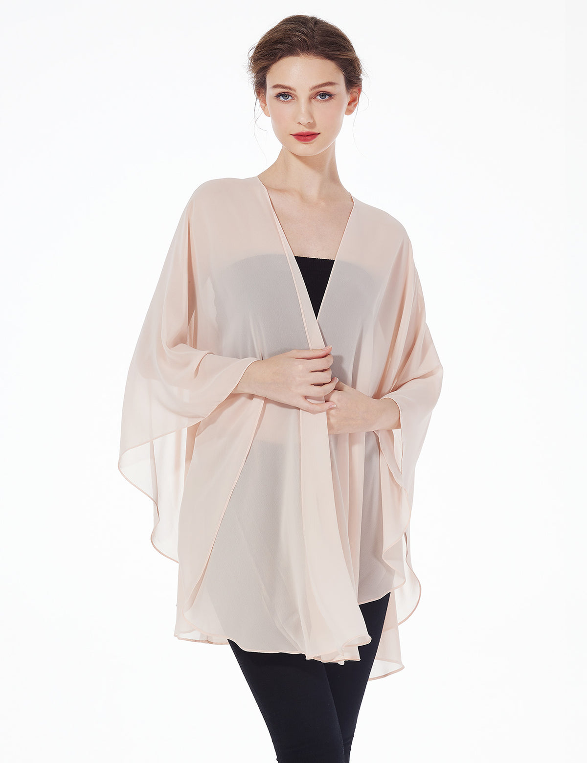 Elegant chiffon wedding shawl displayed on model, perfect bridal evening scarf wrap for weddings