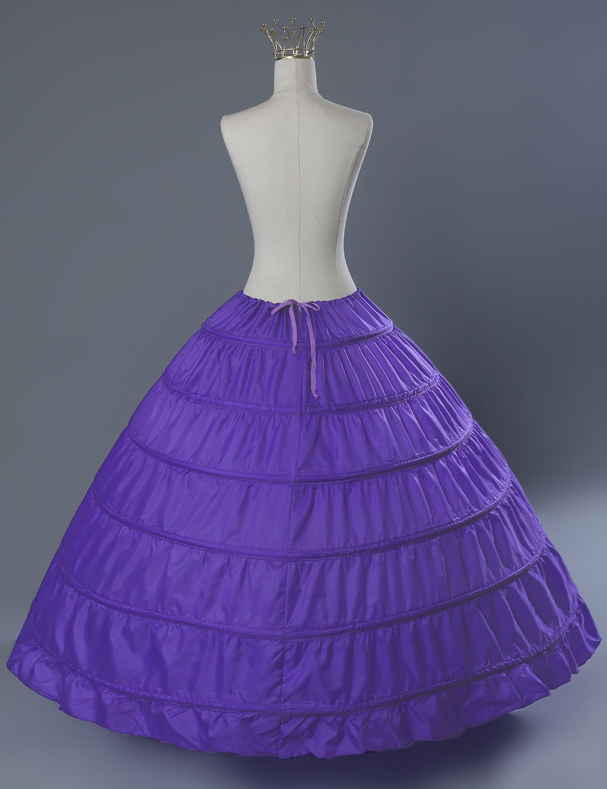 6-hoop A-line crinoline petticoat showing full dome shape for wedding dresses