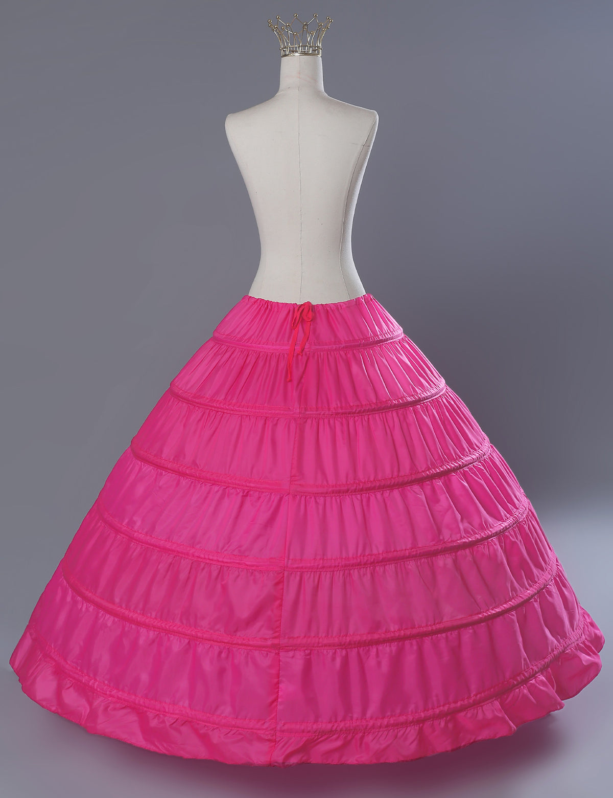 6-hoop A-line crinoline petticoat showing full dome shape for wedding dresses