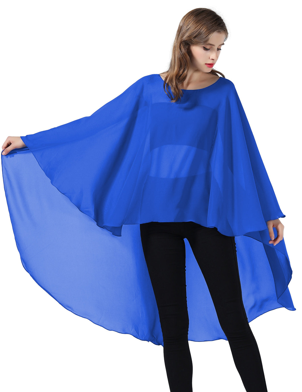 chiffon high-low bridal cape shawl showing elegant draping and flowing design