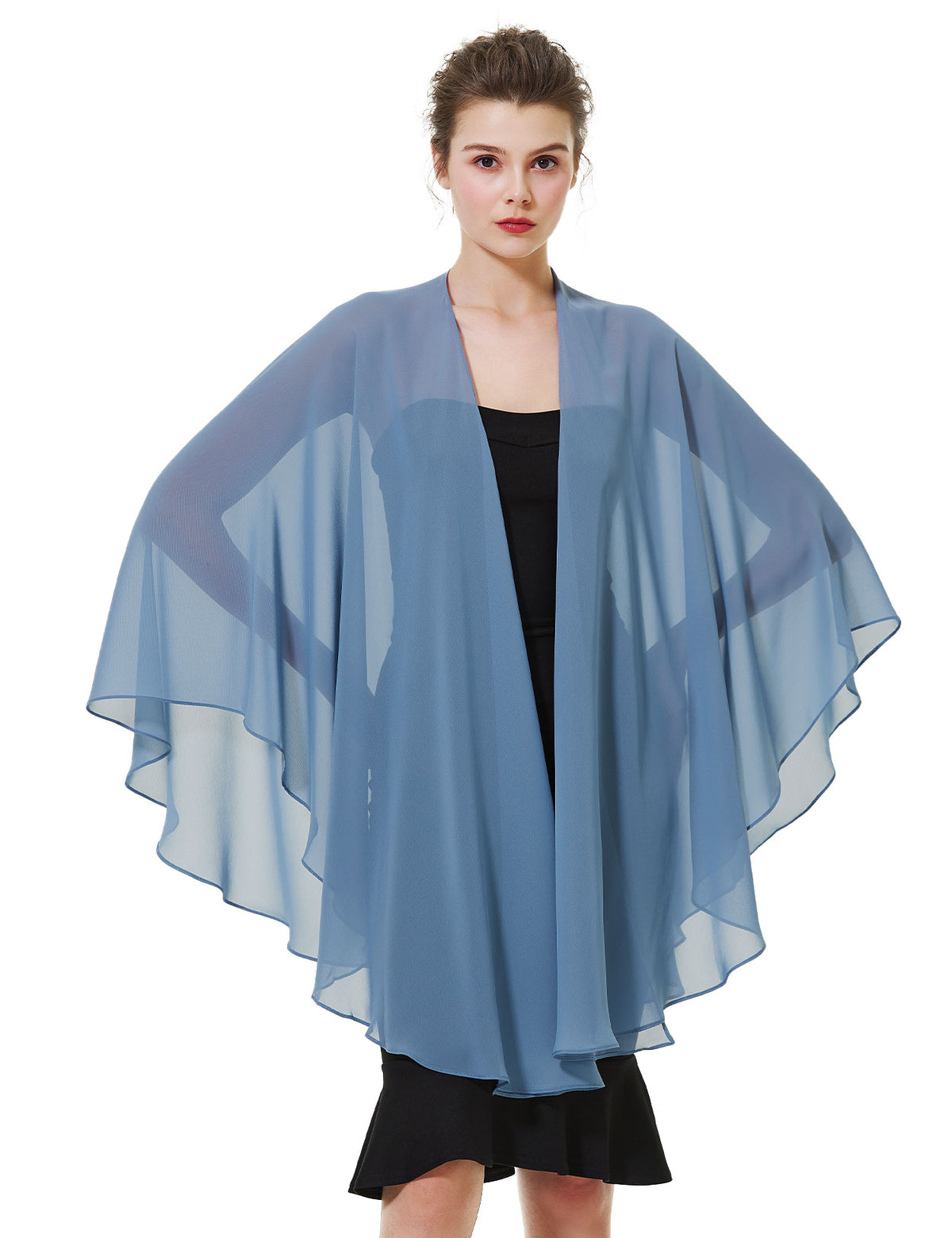 Elegant chiffon wedding shawl displayed on model, perfect bridal evening scarf wrap for weddings